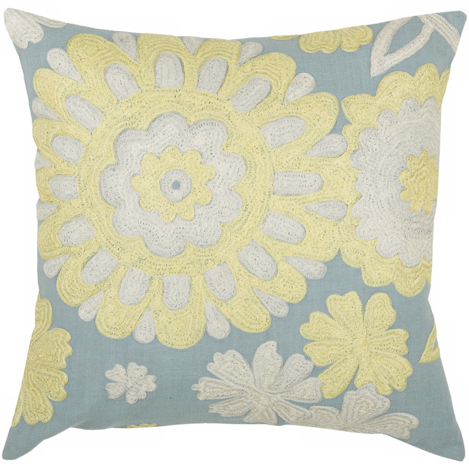 Light Blue and Yellow 18" Square Floral Decorative Pillow   #V8528