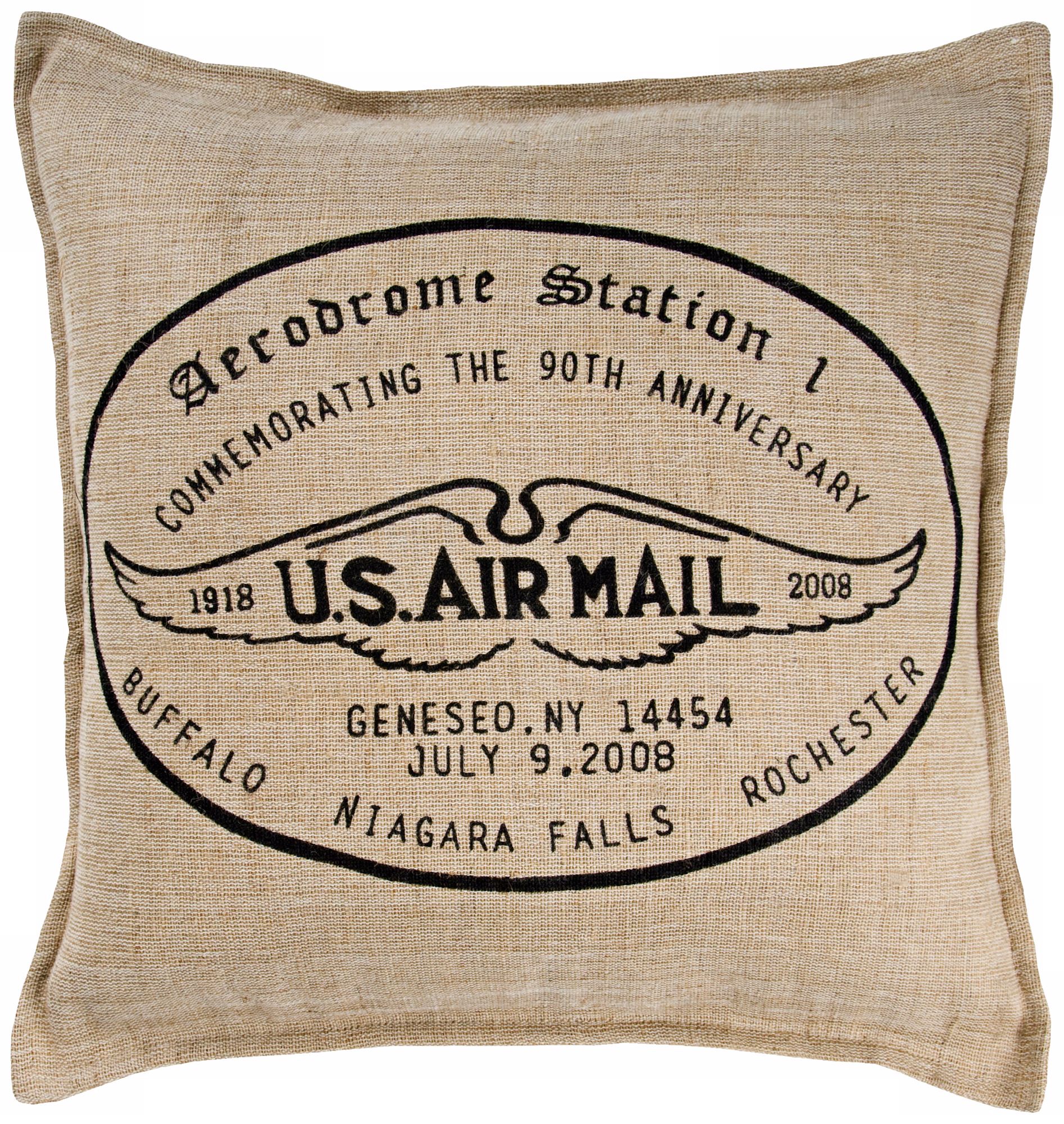 U.S. Air Mail 18" Square Jute And Cotton Throw Pillow