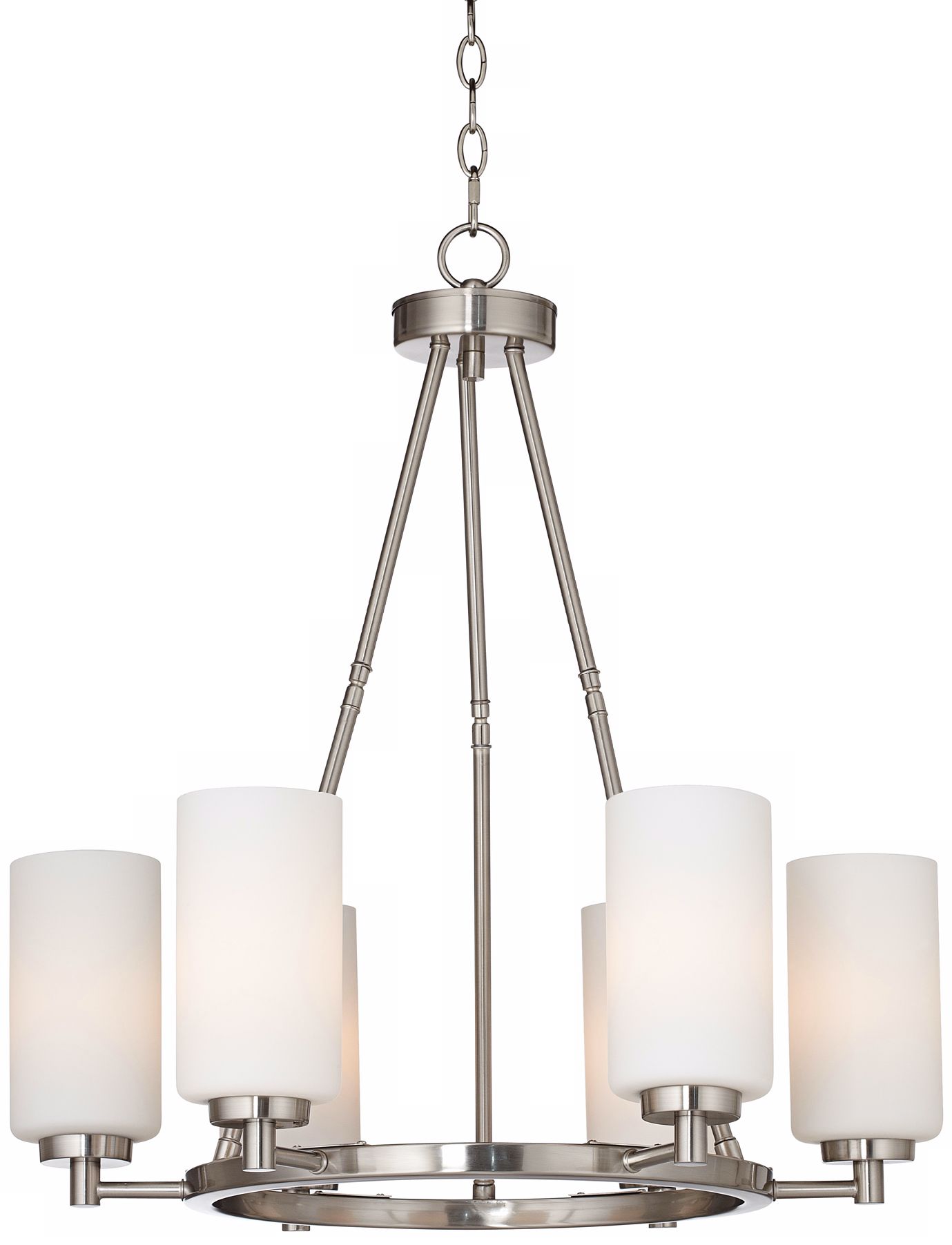 Brushed Steel with White Glass 6-Light Chandelier