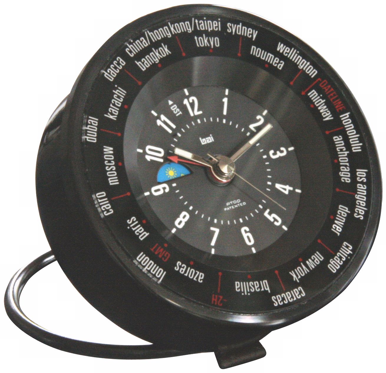 Black Globe Trotters Self-Set World Time Alarm Clock