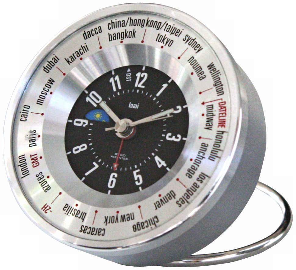 Silver Globe Trotters Self-Set World Time Alarm Clock