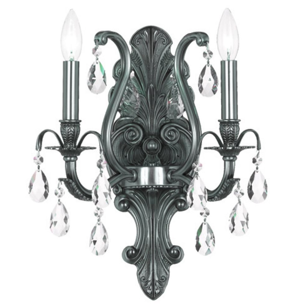 Crystorama Dawson 2-Light 13" Wide Pewter Wall Sconce