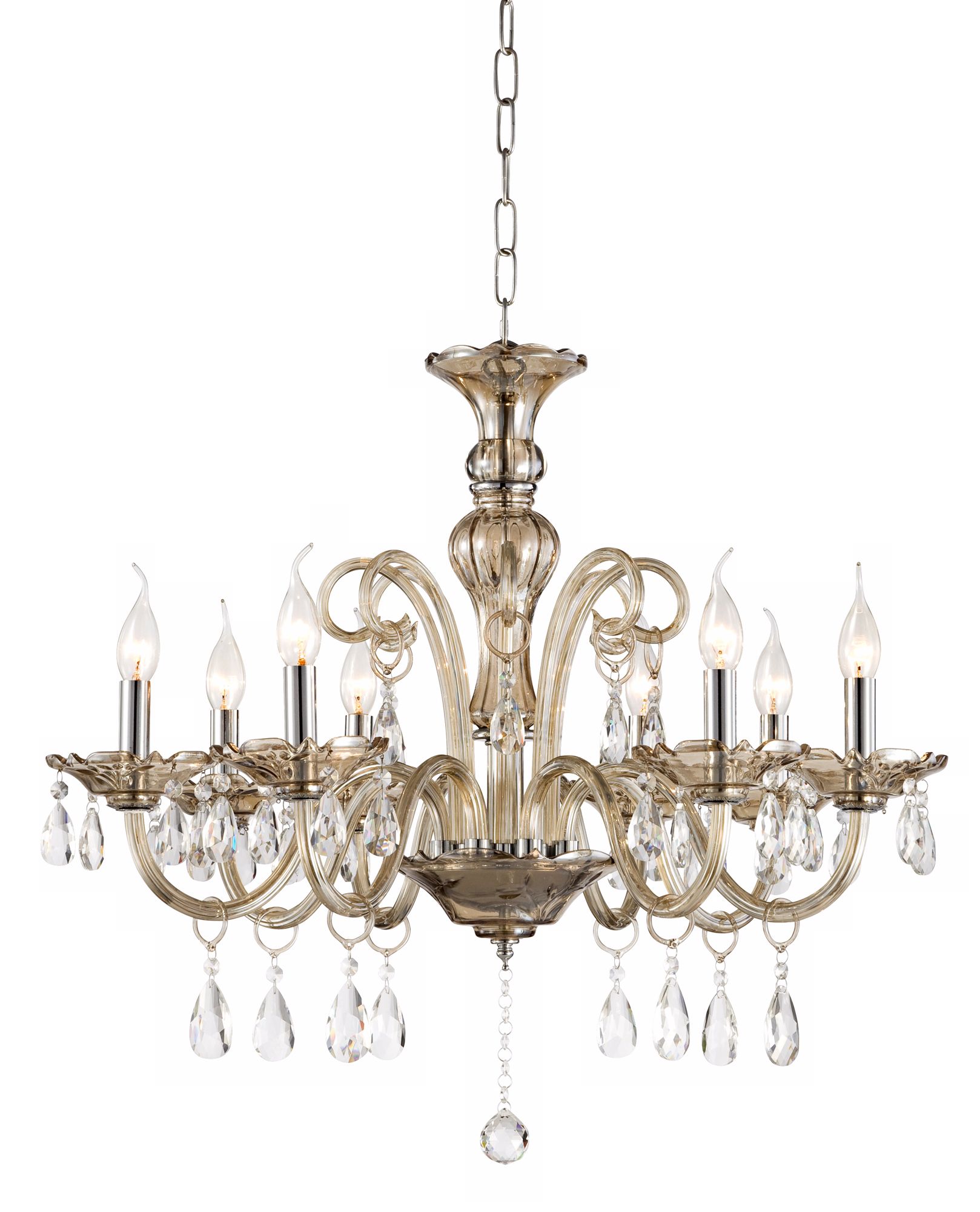 Chrome 29 1/2" Cognac Glass Chandelier