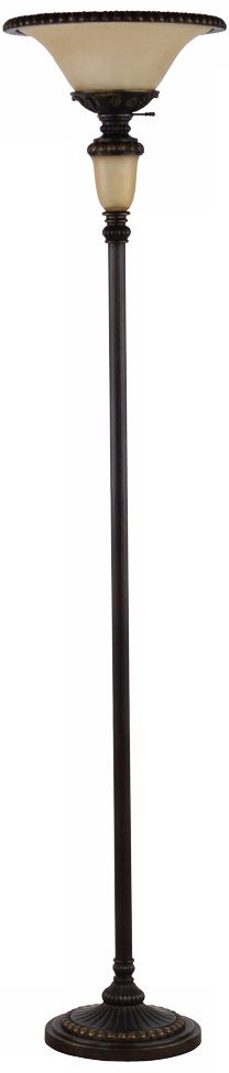 Delia Alabaster Glass Antique Bronze Torchiere Floor Lamp