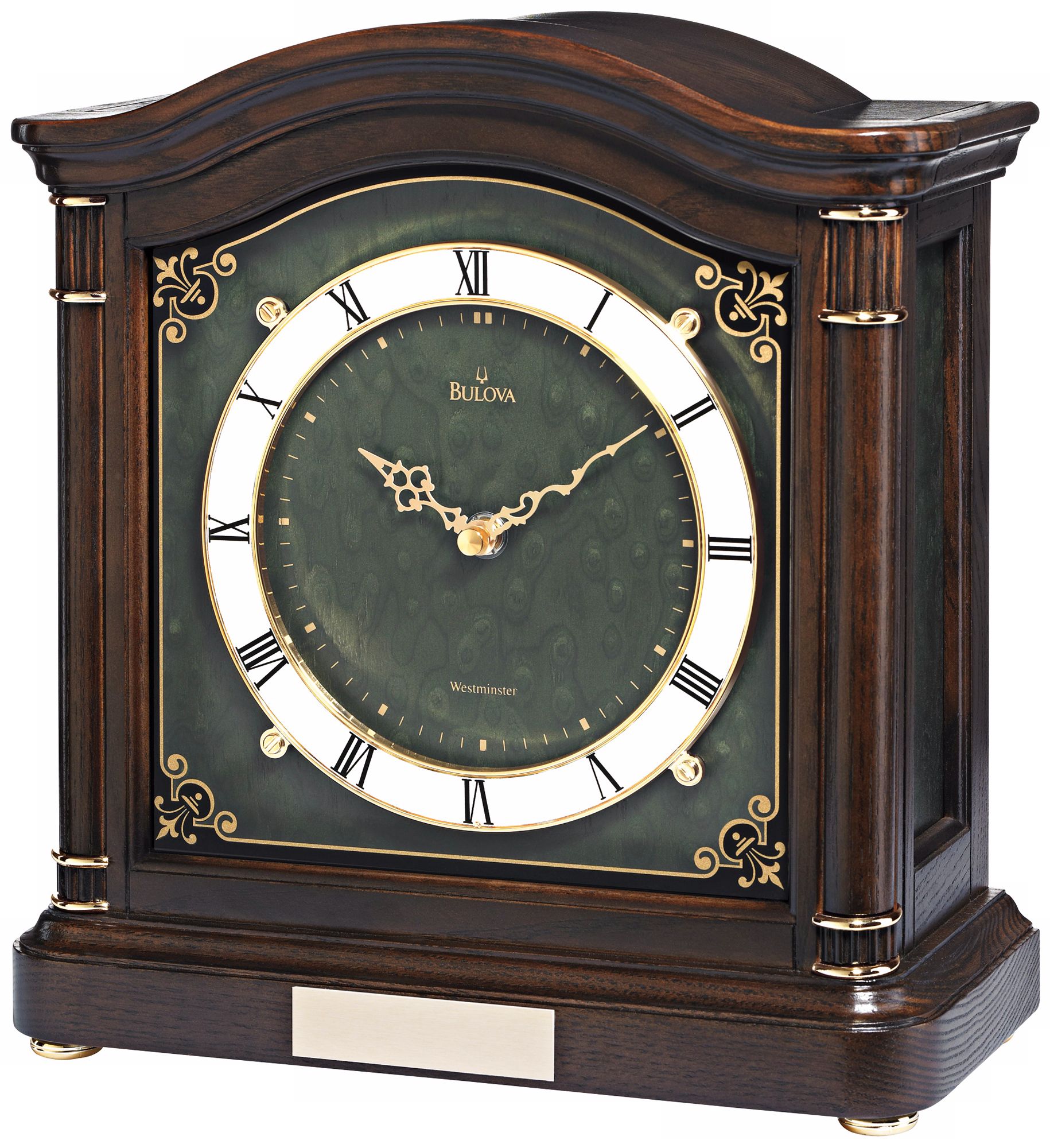 Wiltshire 11 1/2" High Wood And Glass Bulova Mantel Clock