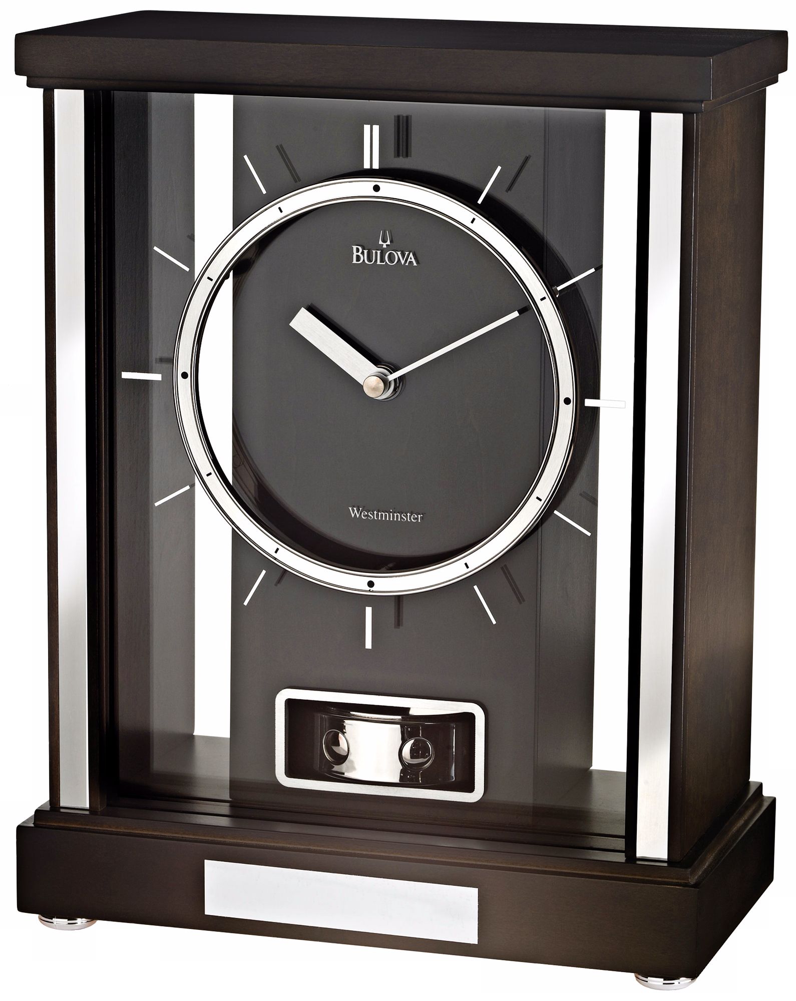 Mercer 10 1/2" High Black Walnut Finish Bulova Mantel Clock