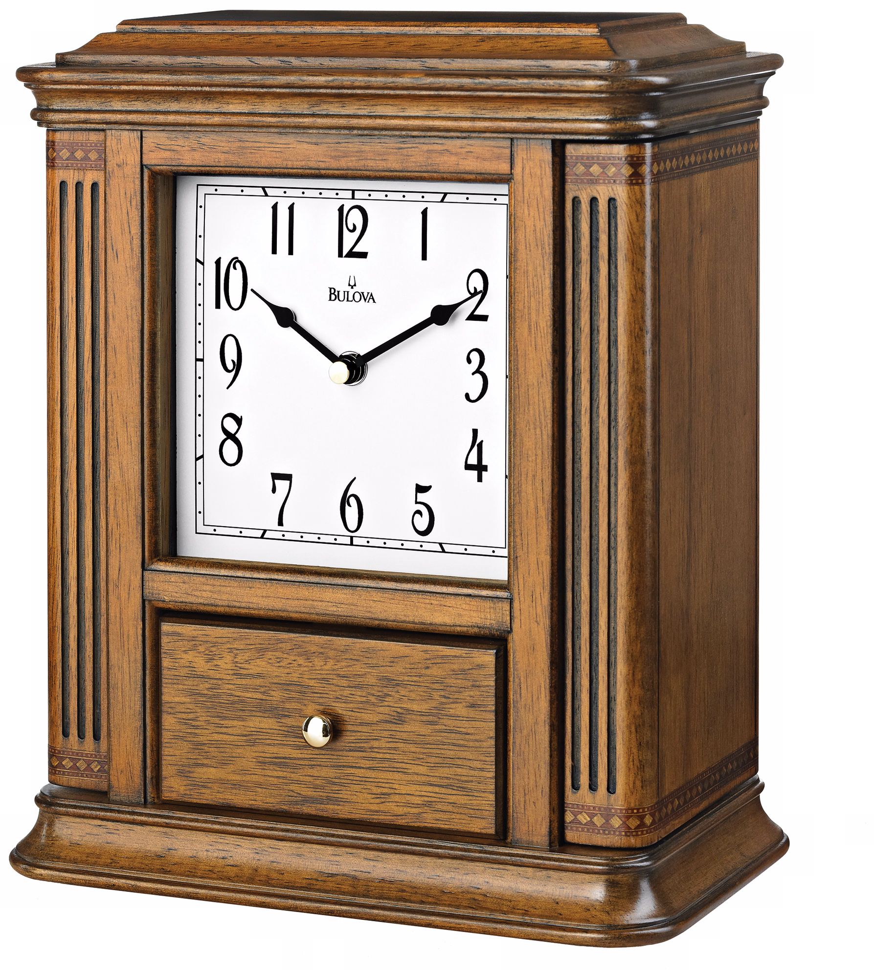 Empress 11 1/2" High Walnut Finish Bulova Jewelry Box Clock