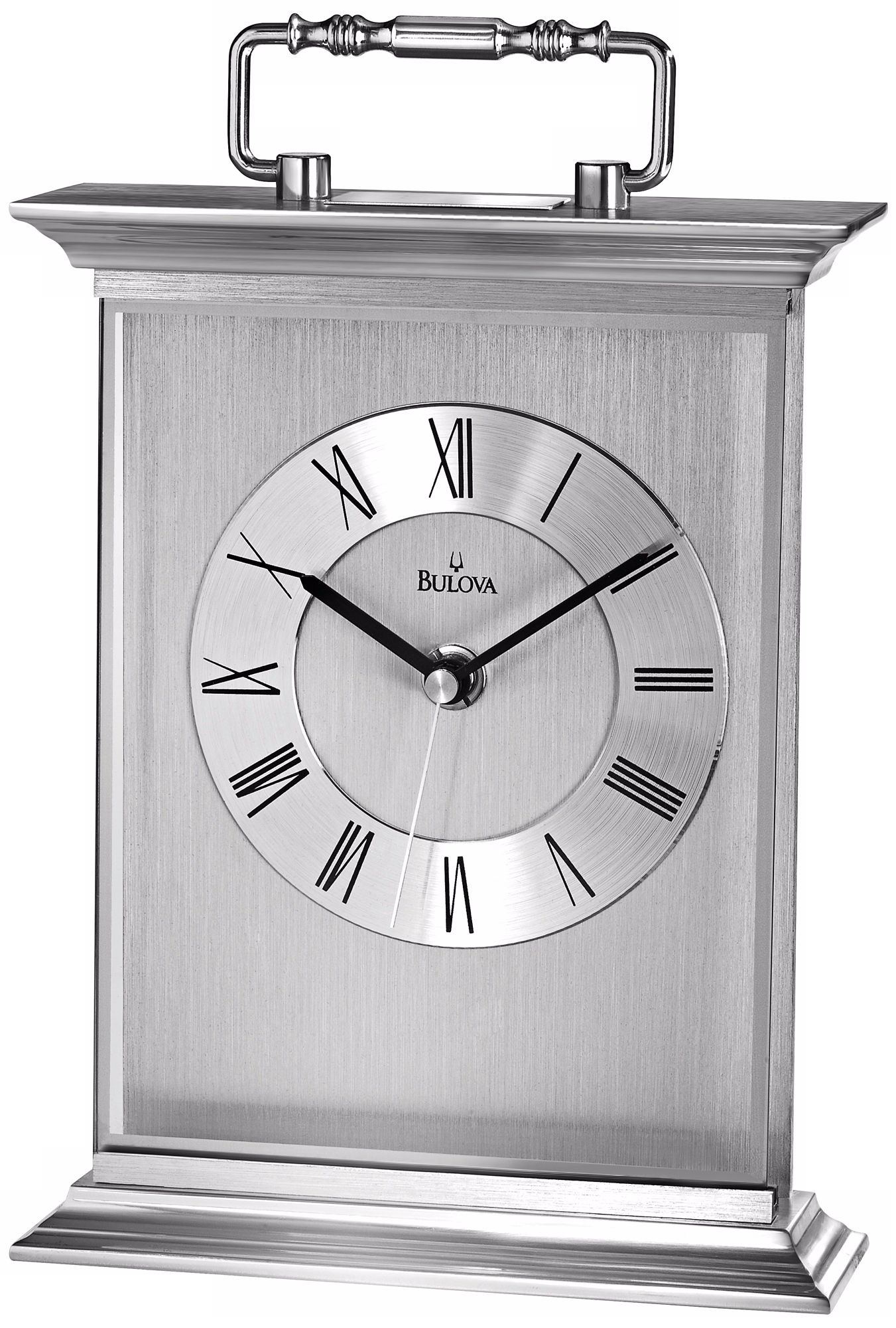 Newport 9" High Brushed Aluminum Bulova Tabletop Clock
