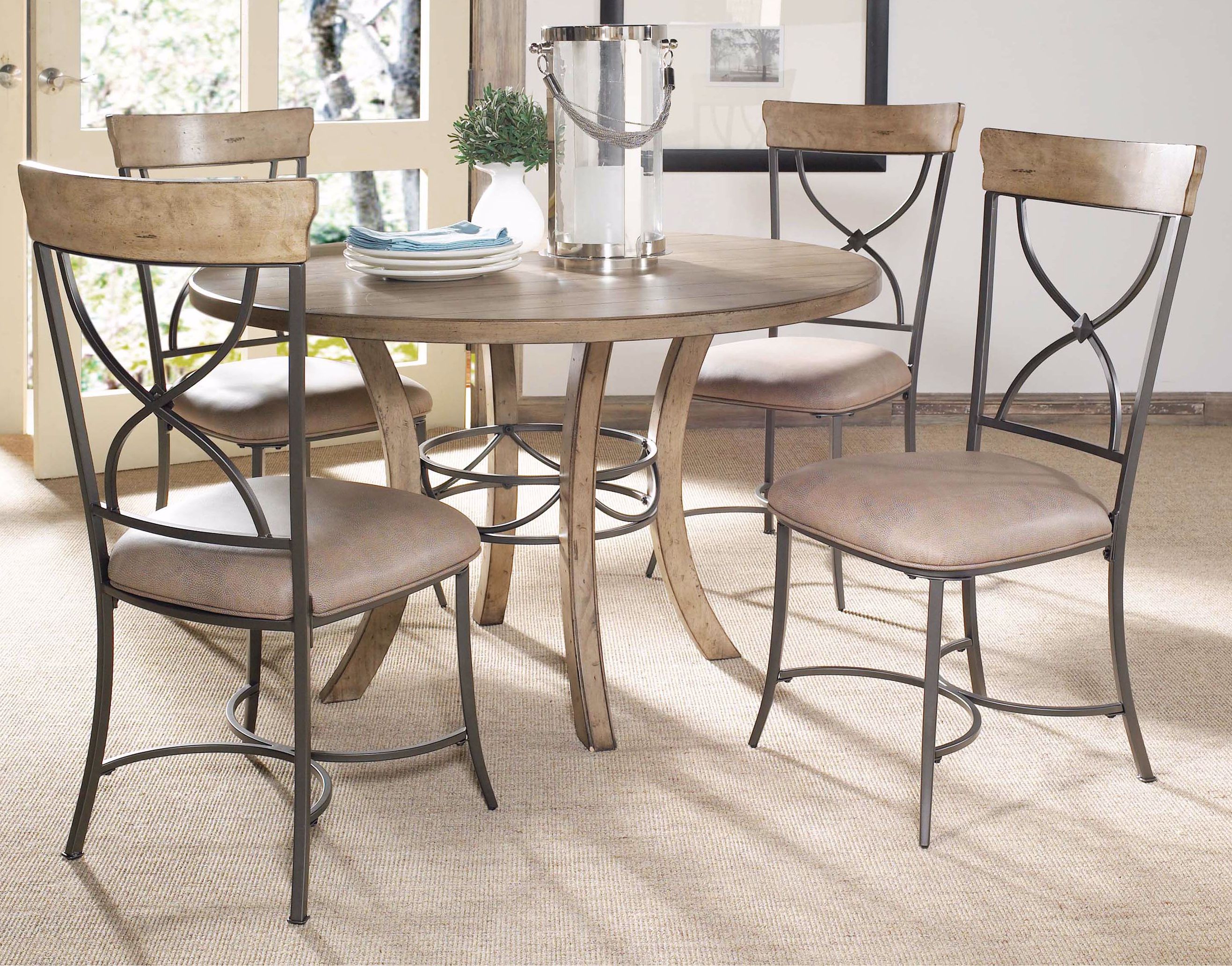 Hillsdale Charleston Round and X-Back Wood Dining Set of 5