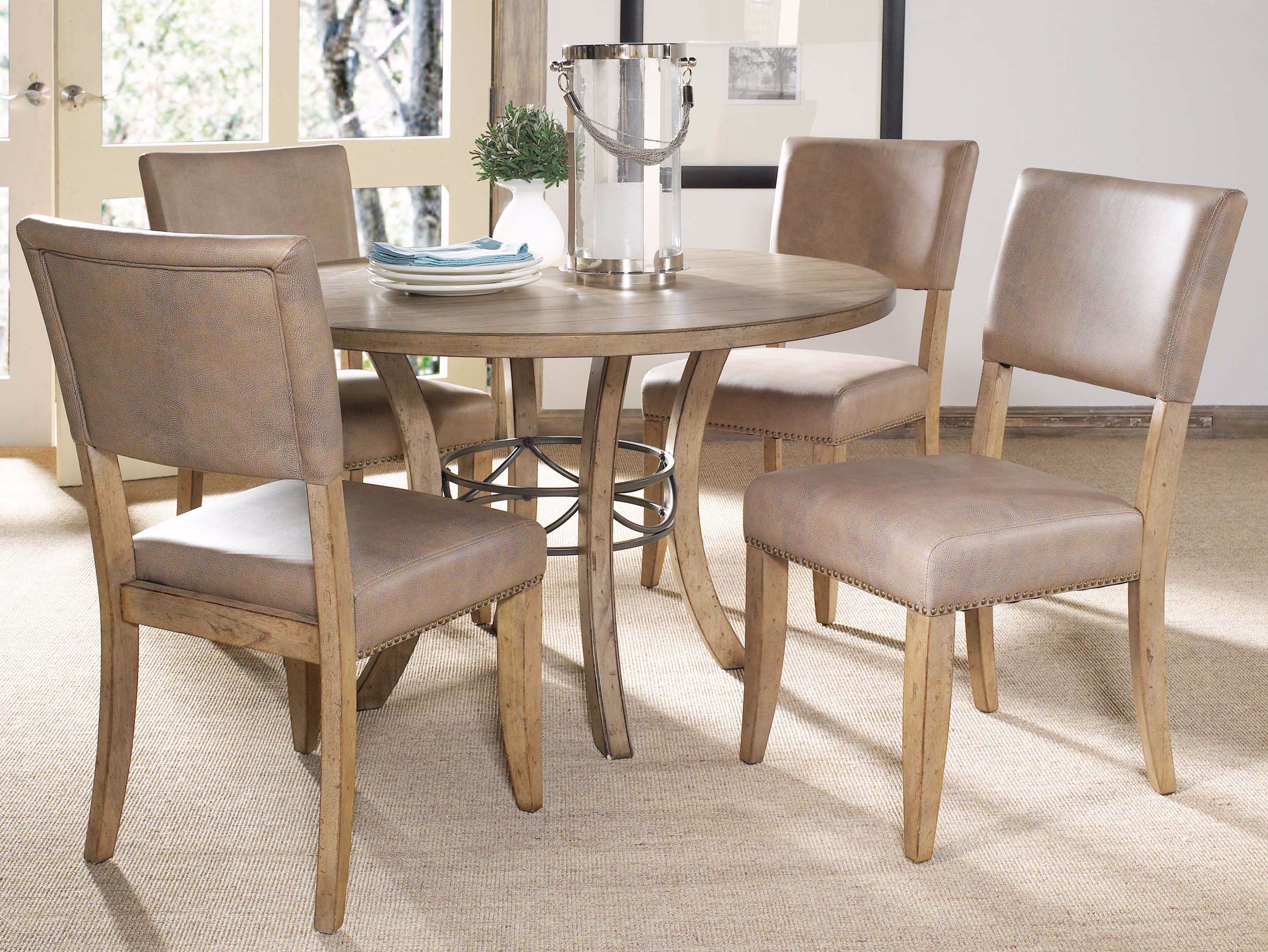 Hillsdale Charleston Round Wood and Parsons Dining Set of 5