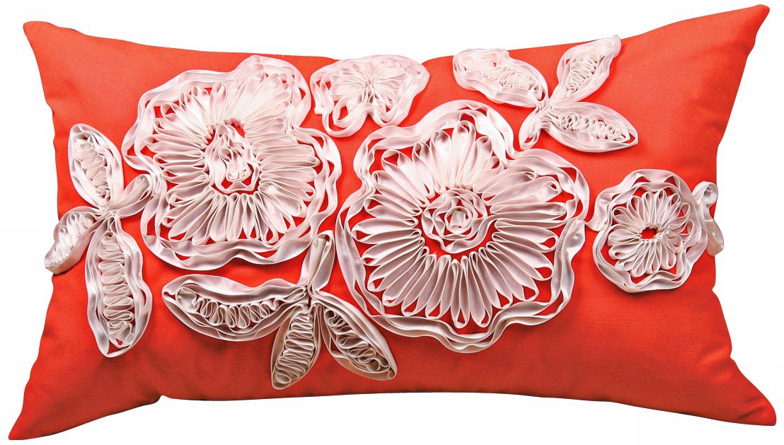 Ruffled Flower Orange Lumbar Decorative Pillow