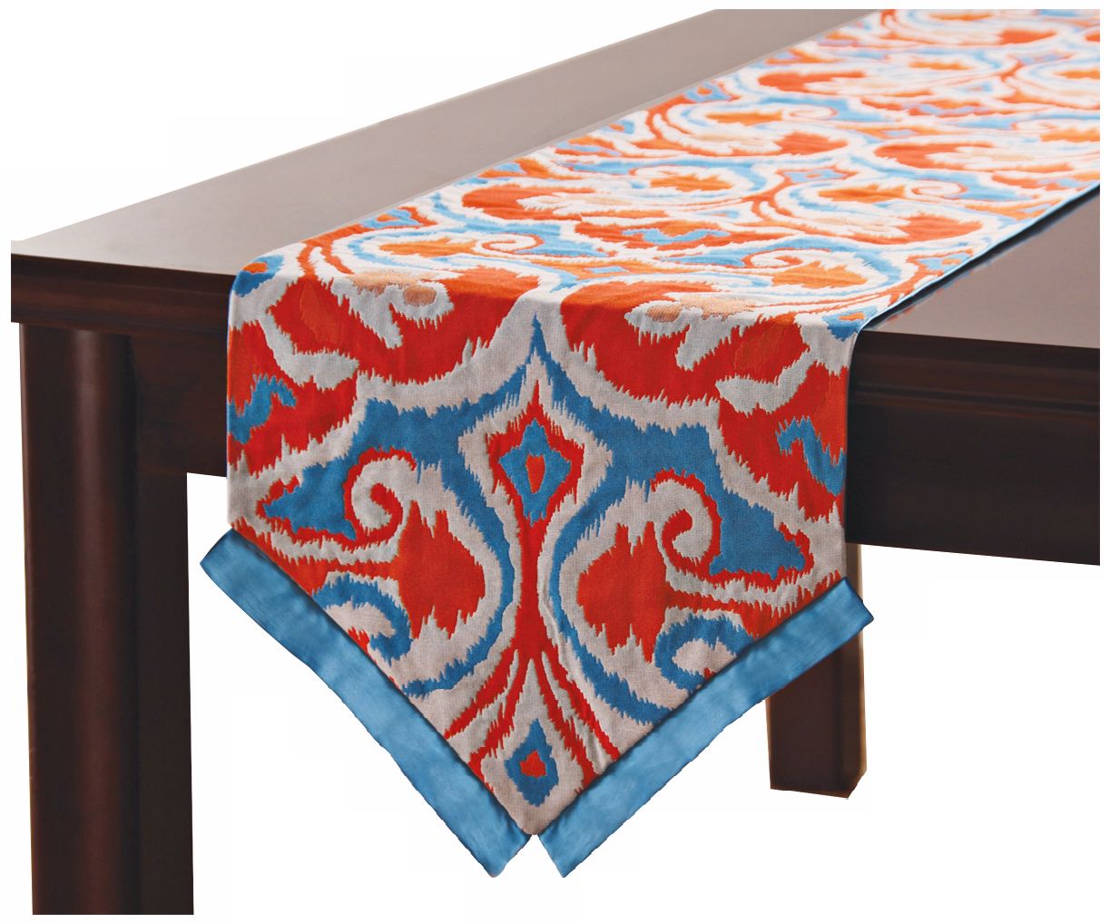 Ikat Orange / Blue 90" Long Table Runner