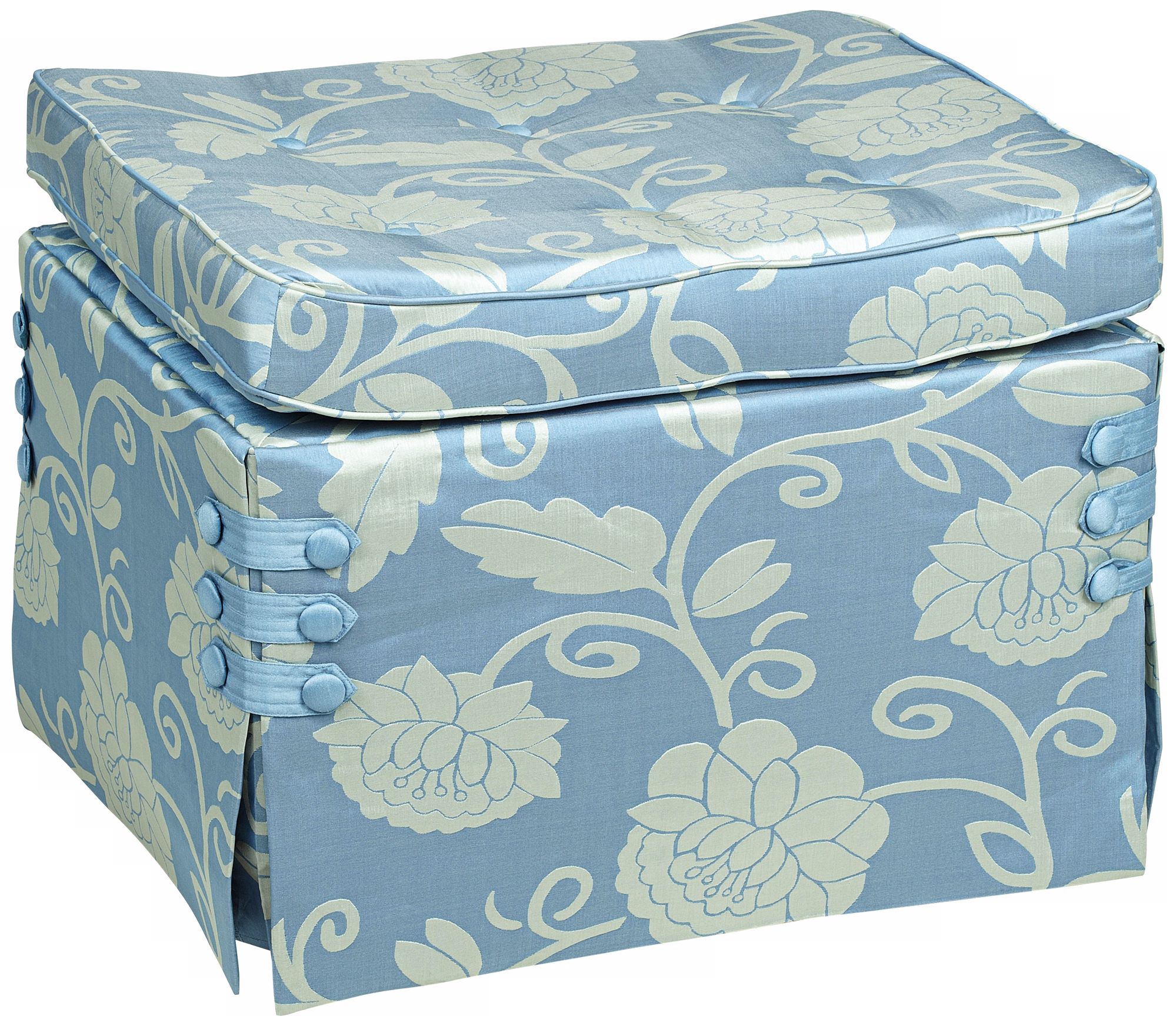 Fresca Blue Floral Upholstered Ottoman