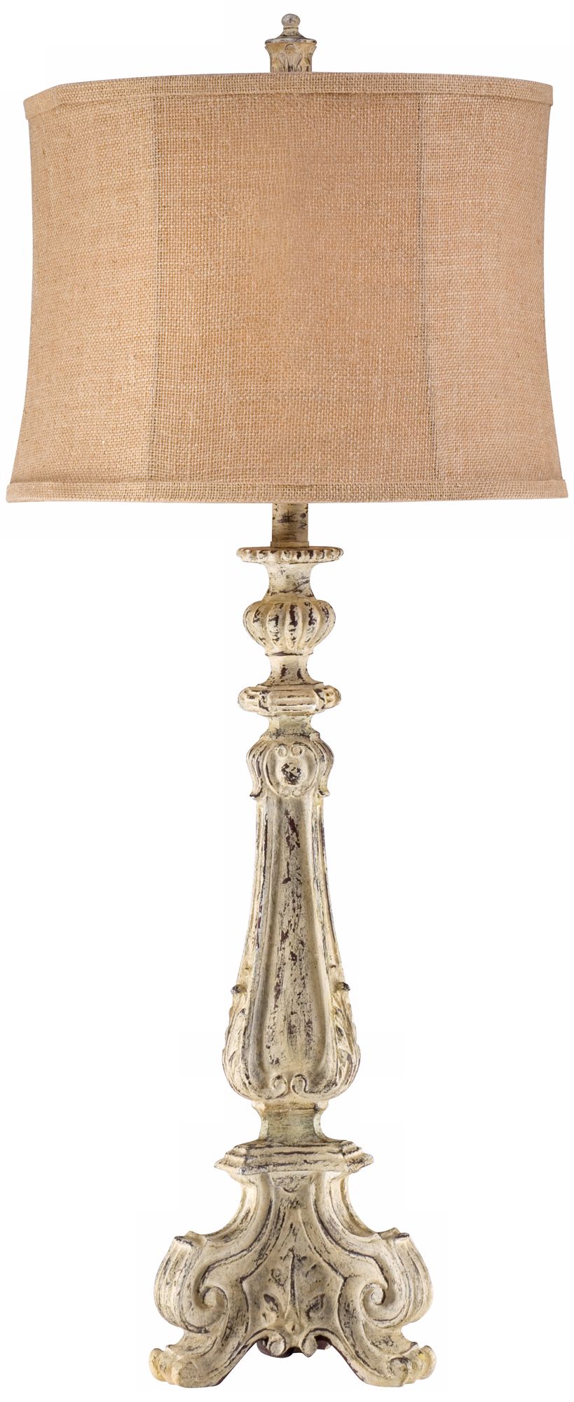 Distressed White Candlestick Table Lamp