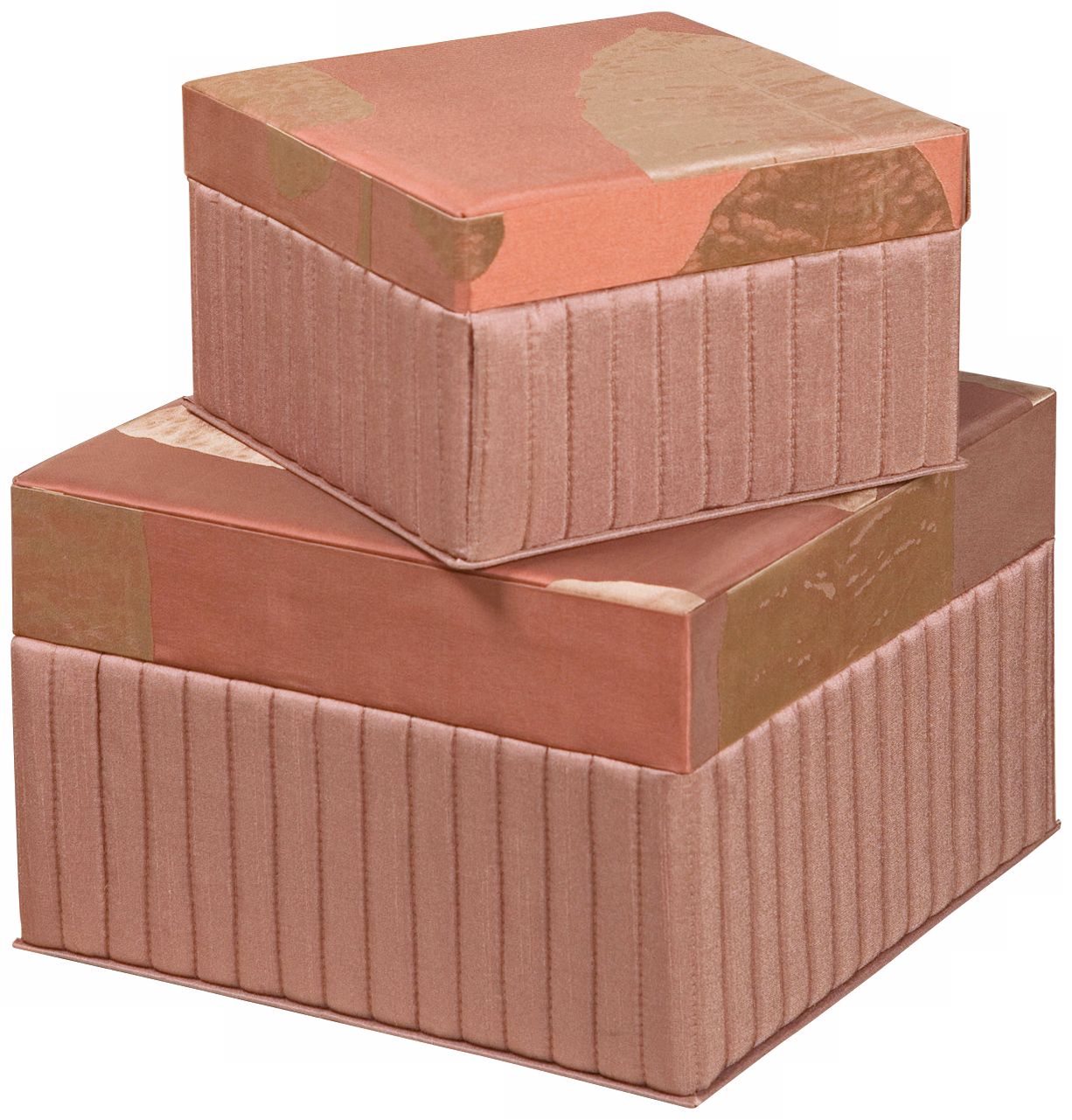 Set of 2 Milano Pleated Peach Silk Decorative Boxes