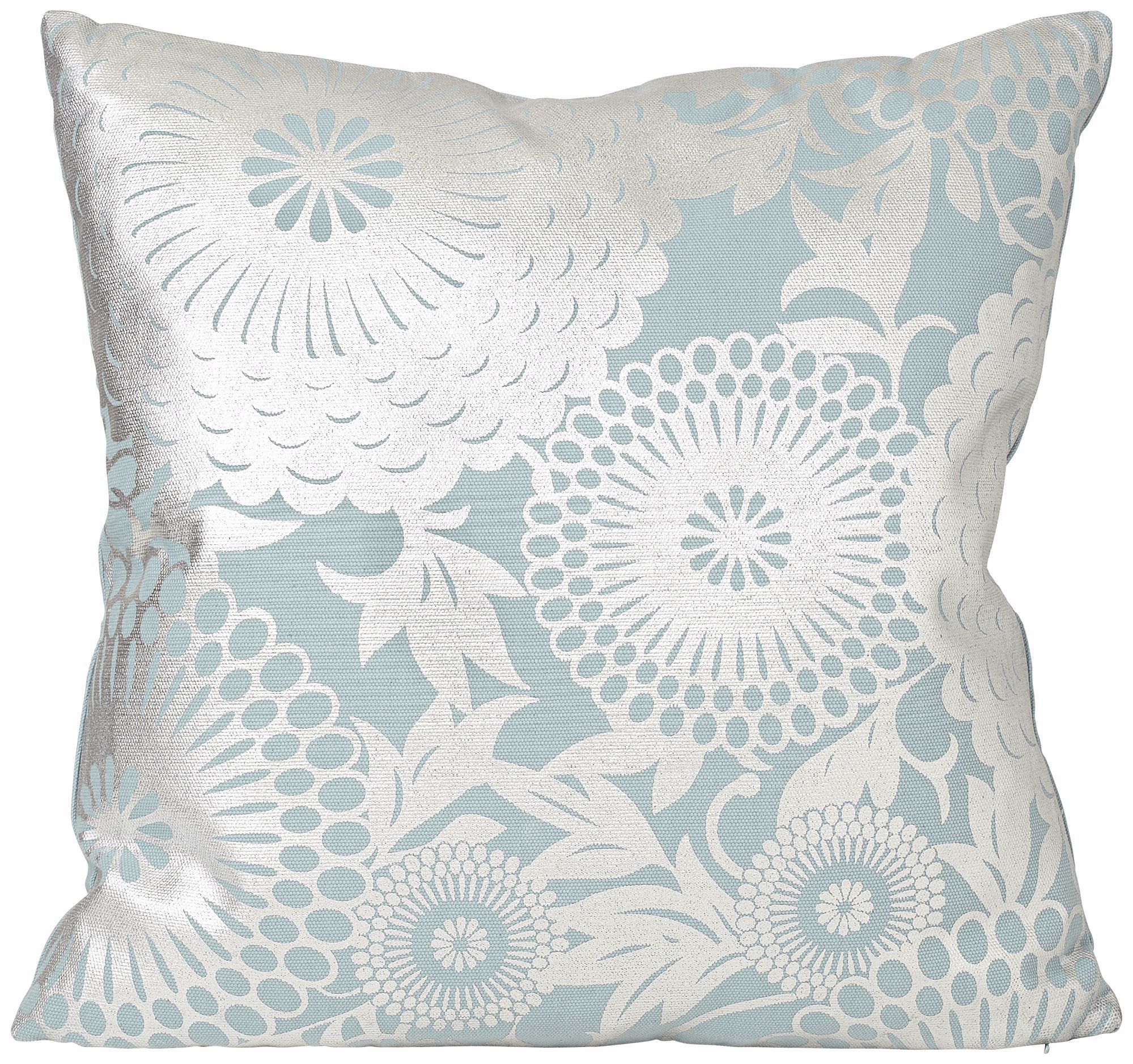 Shiny Flower 18" Square Metallic Blue Designer Pillow