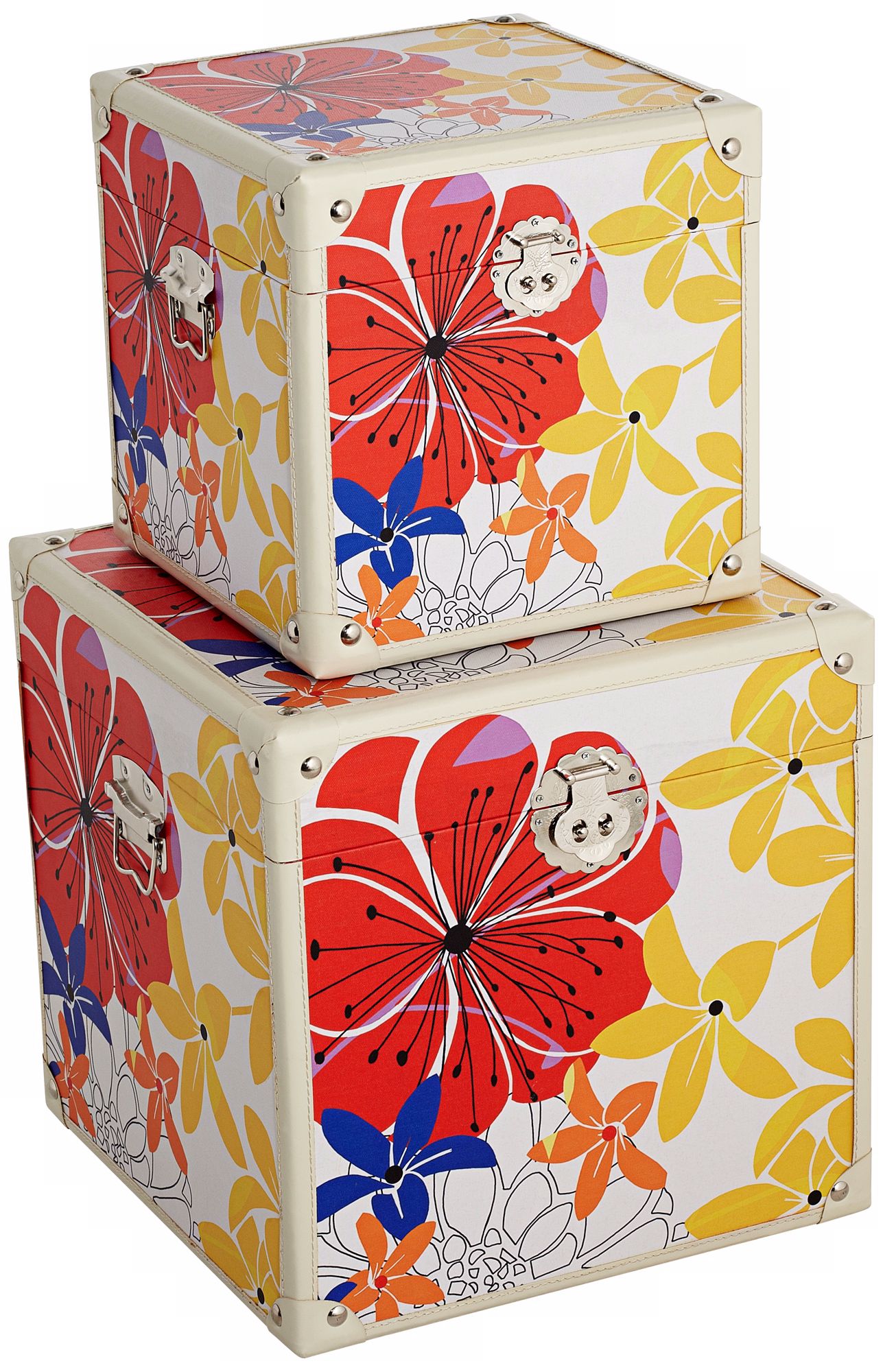 Set of 2 Bright Floral Canvas Wood Boxes