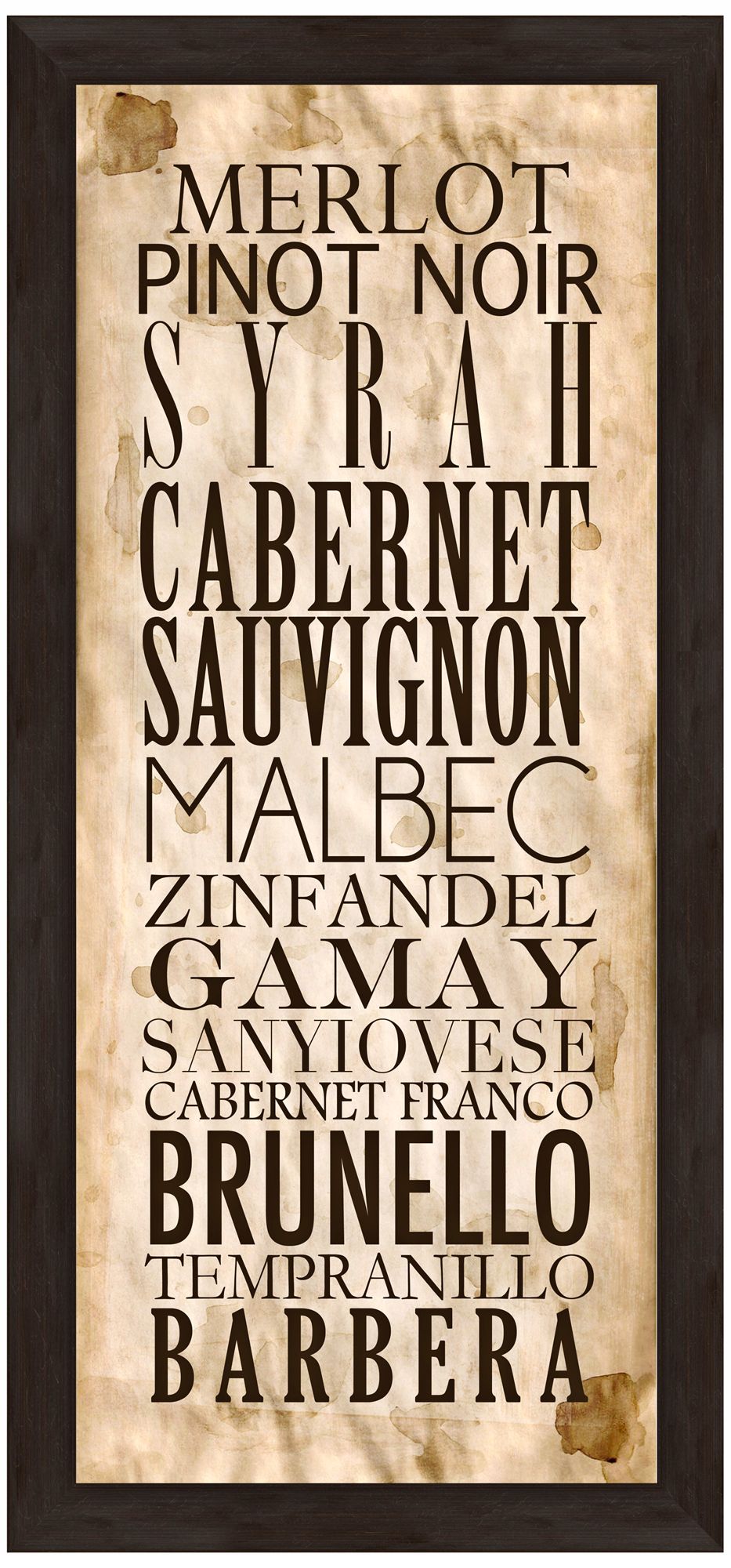 Red Wine Types B 22 1/2" High Framed Wine Wall Art