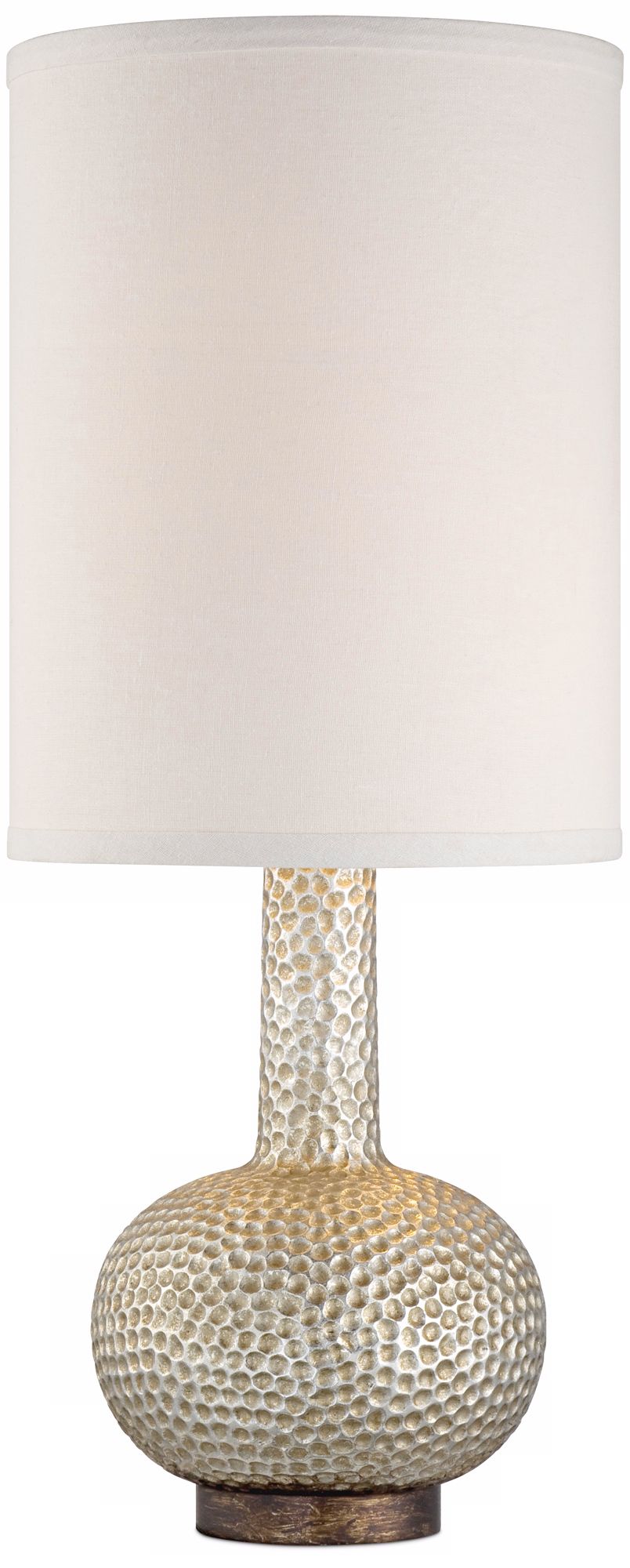Hammered Silver Leaf Table Lamp with Cylinder Shade