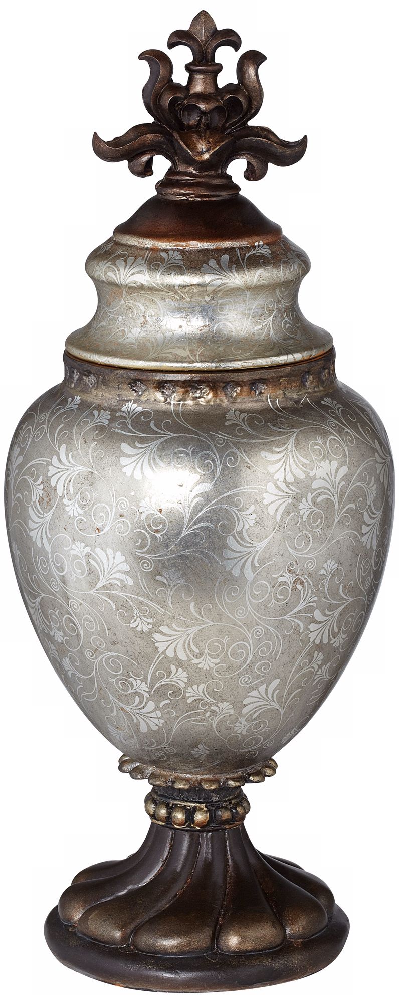 Silver and Bronze 22" High Ceramic Urn with Lid