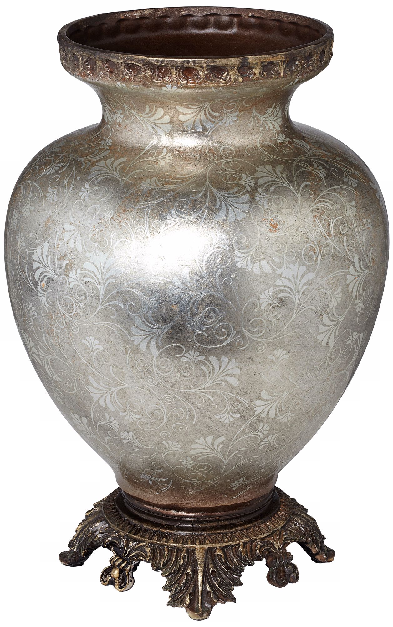 Traditional 15" High Silver and Bronze Ceramic Vase