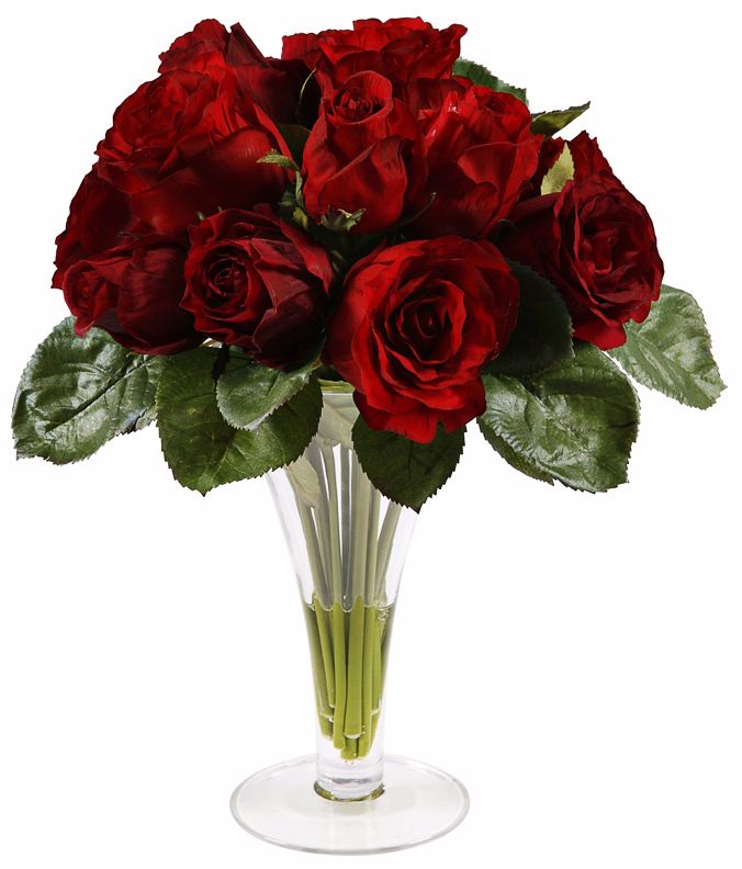 Jane Seymour 13 1/2" Red Silk Roses in Glass Trumpet Vase