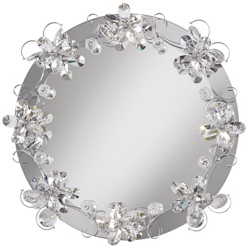 Crystal Petals 25 5/8" Lighted Round Wall Mirror   #W0959