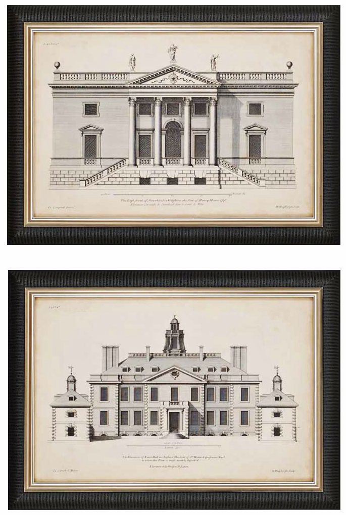 Set of 2 Vintage Facade II 29" Wide Architectural Art Prints