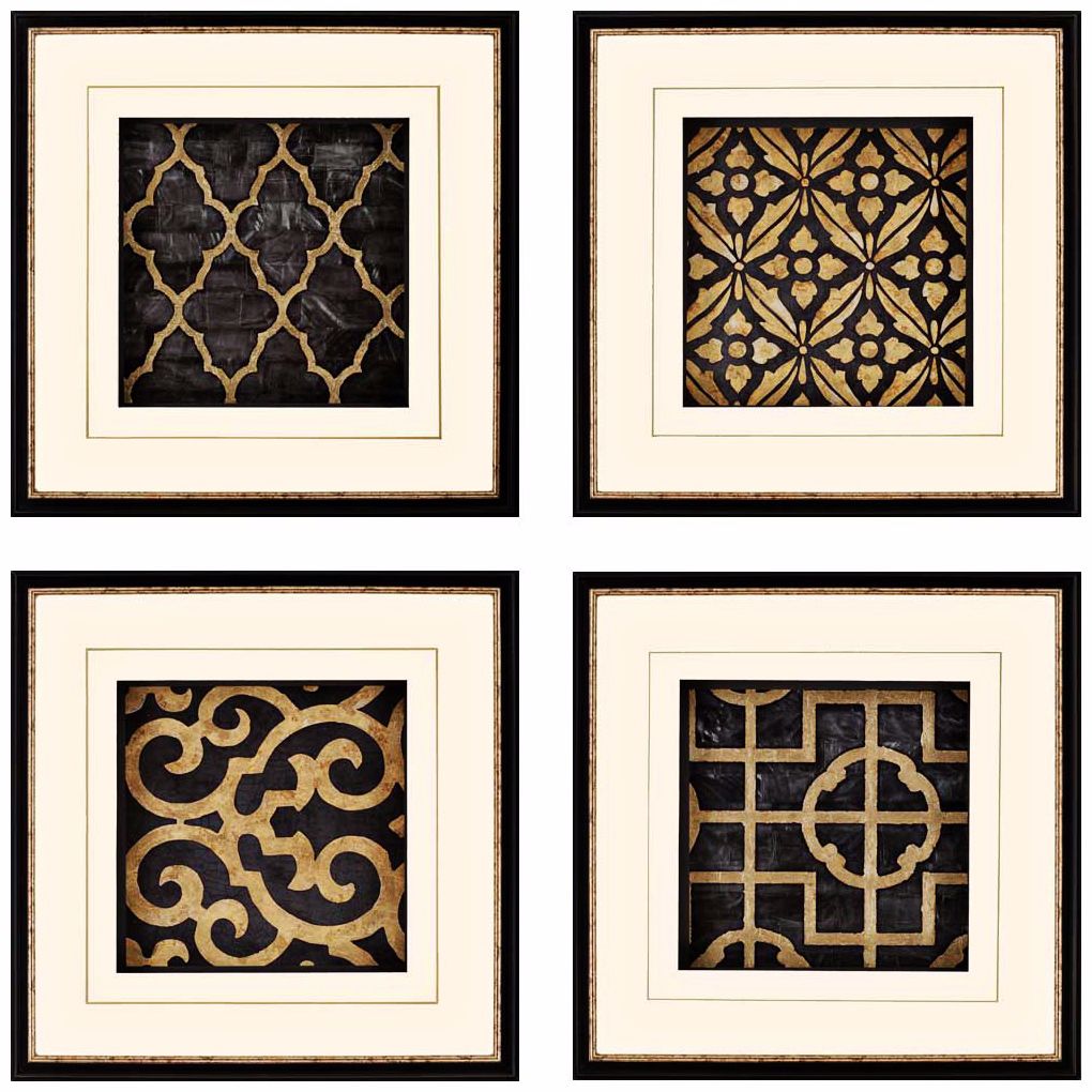 Set of 4 Ebony 21" Square Framed Decorative Wall Art Prints