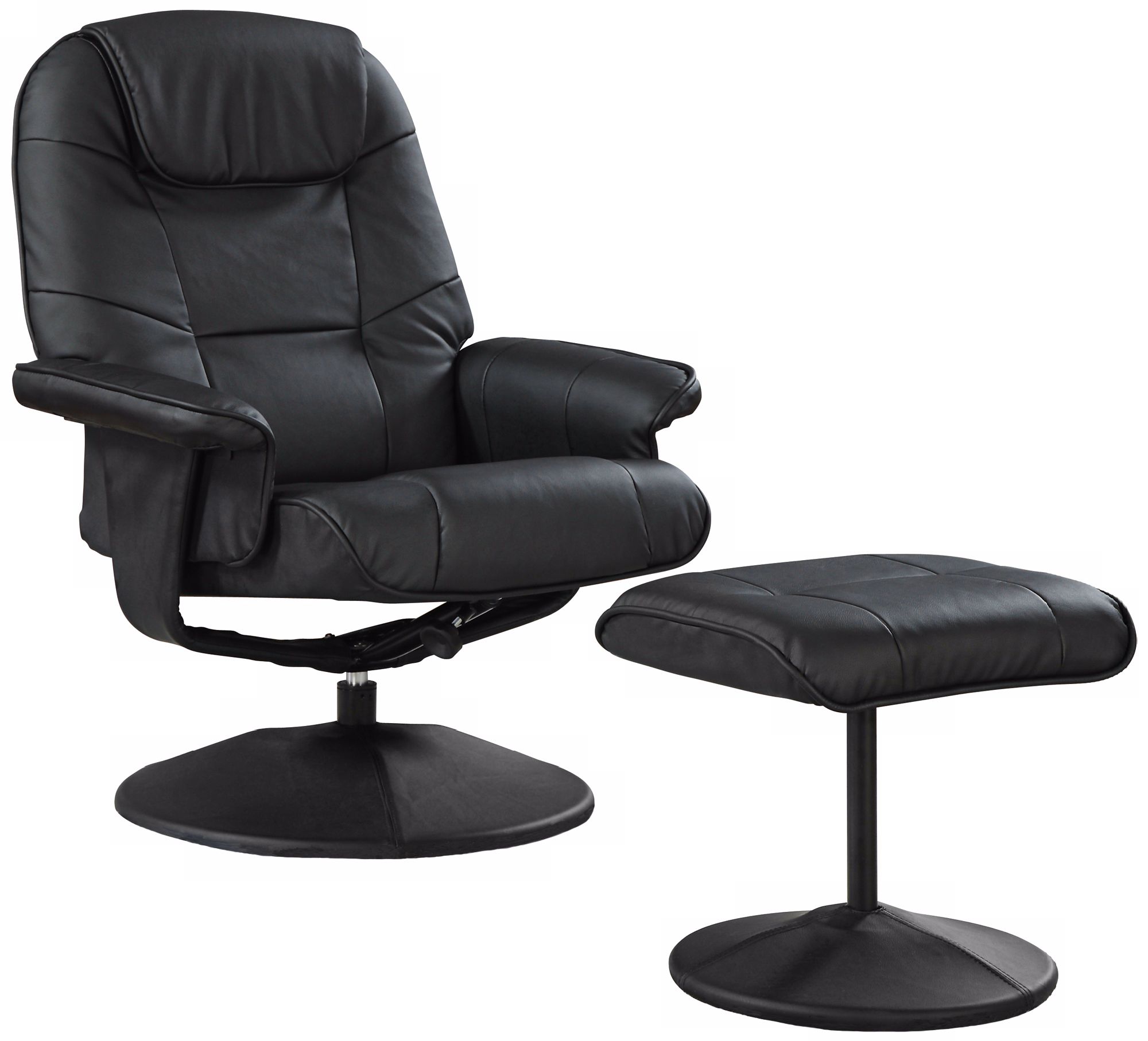 Black Faux Leather Swivel Recliner and Ottoman