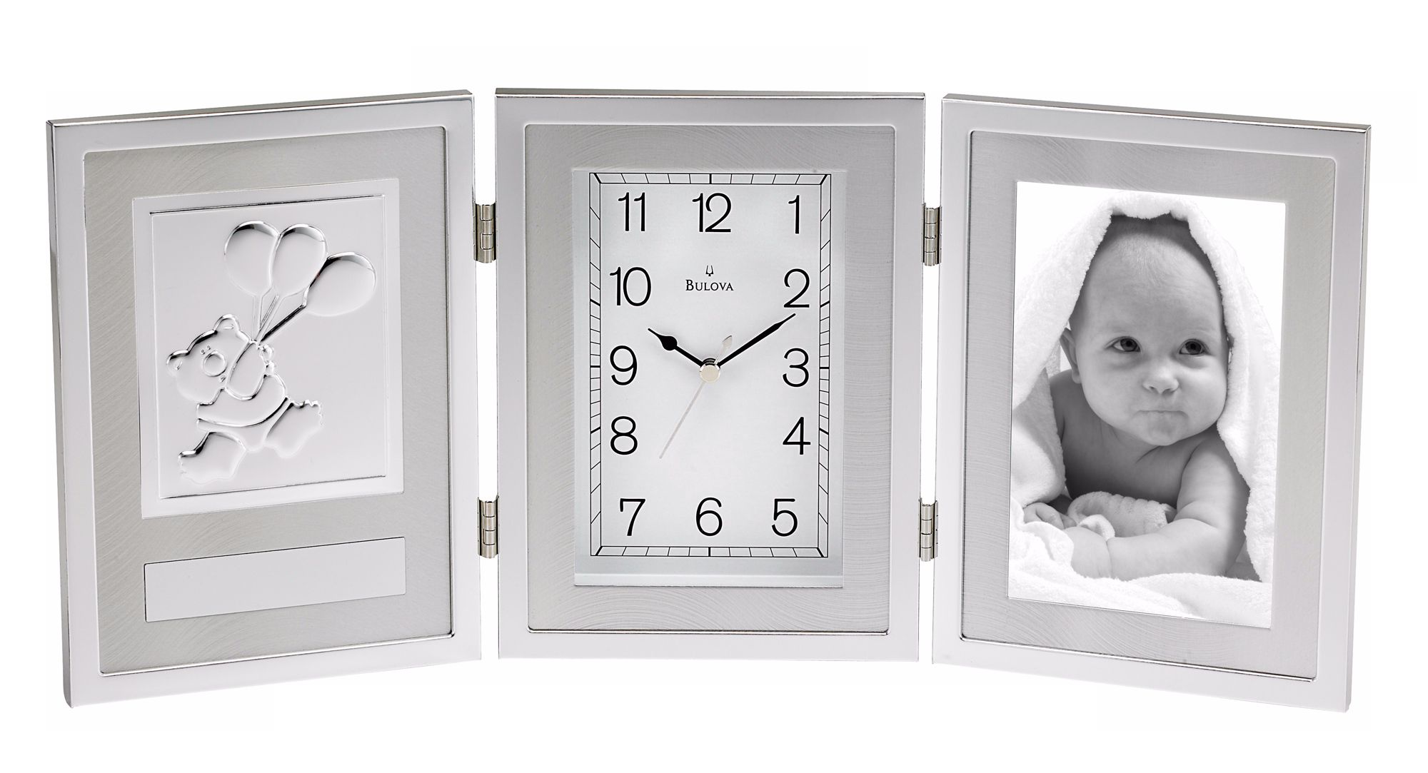 Chrome Finish 16 1/2" Wide Picture Frame Bulova Mantel Clock