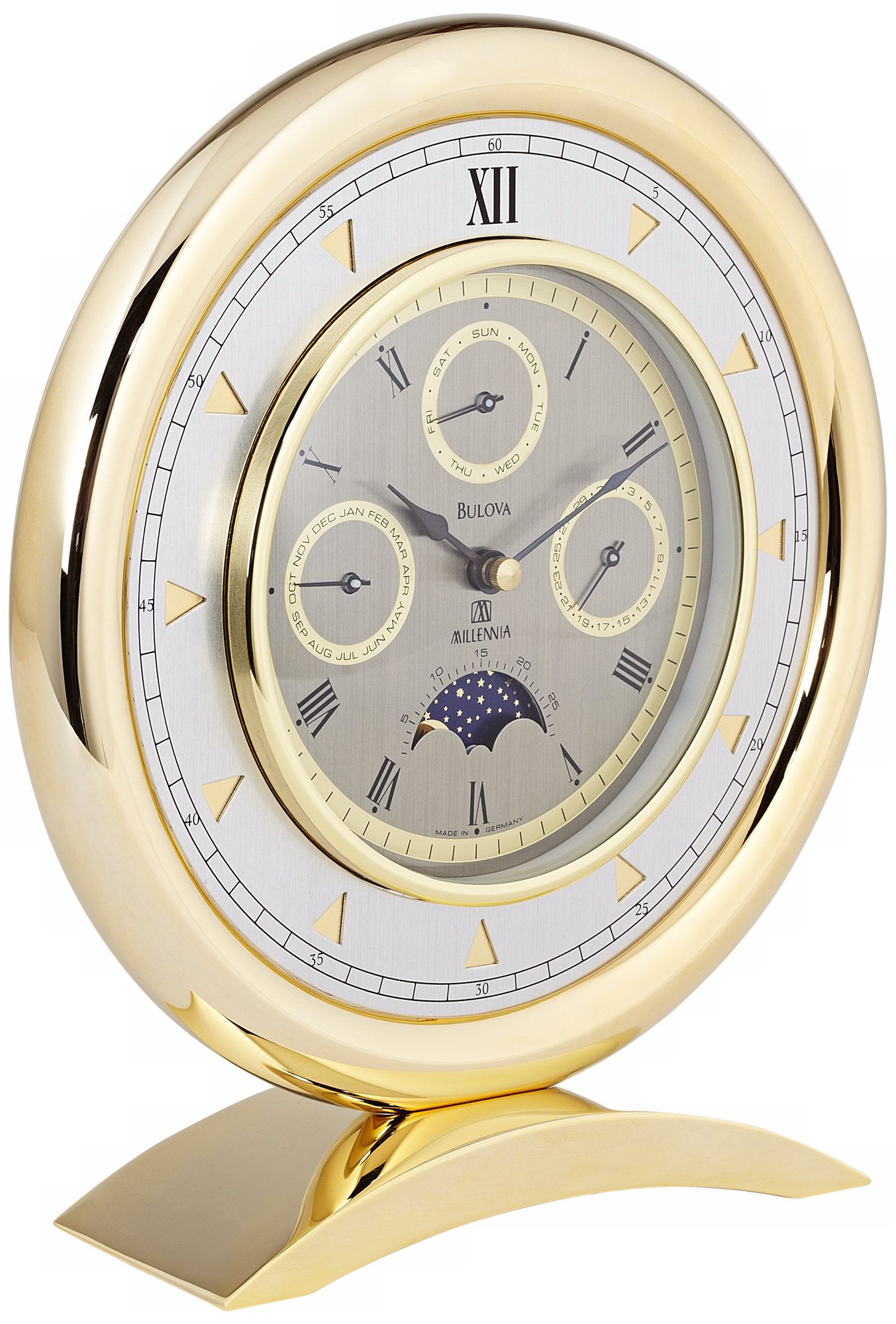 Bulova Multi-Function 8" High Solid Brass Table Clock
