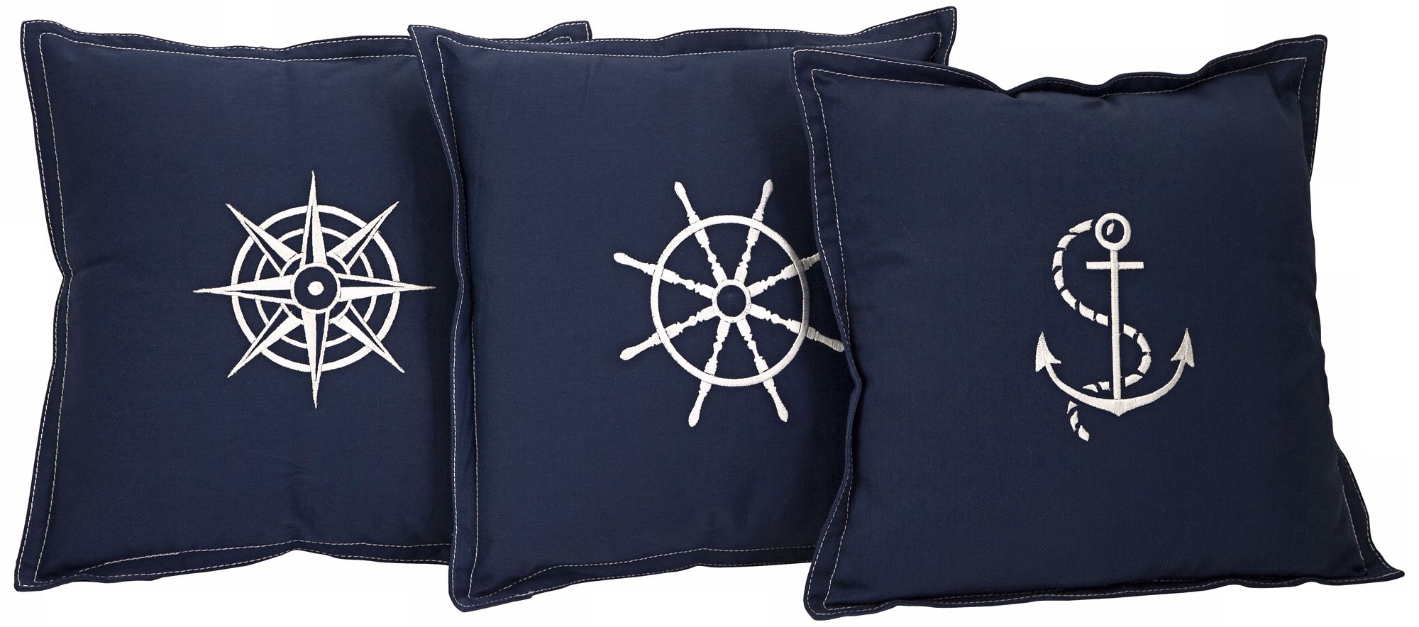 Admiral Set of 3 100% Cotton Navy Blue Throw Pillows