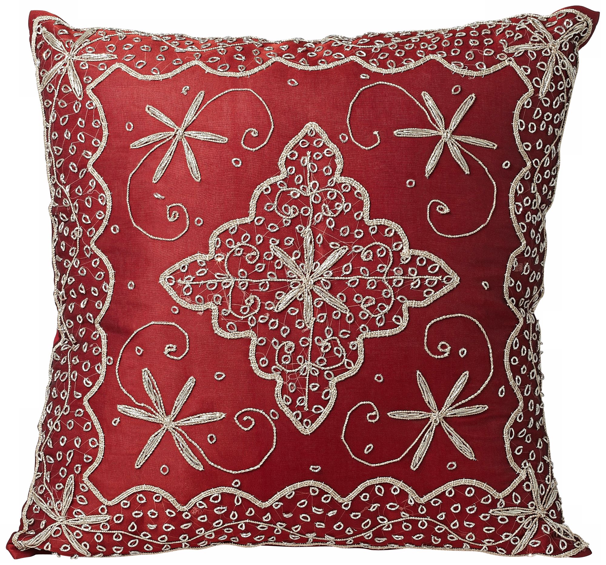 Burgundy Hand-Made Beaded Accent Pillow