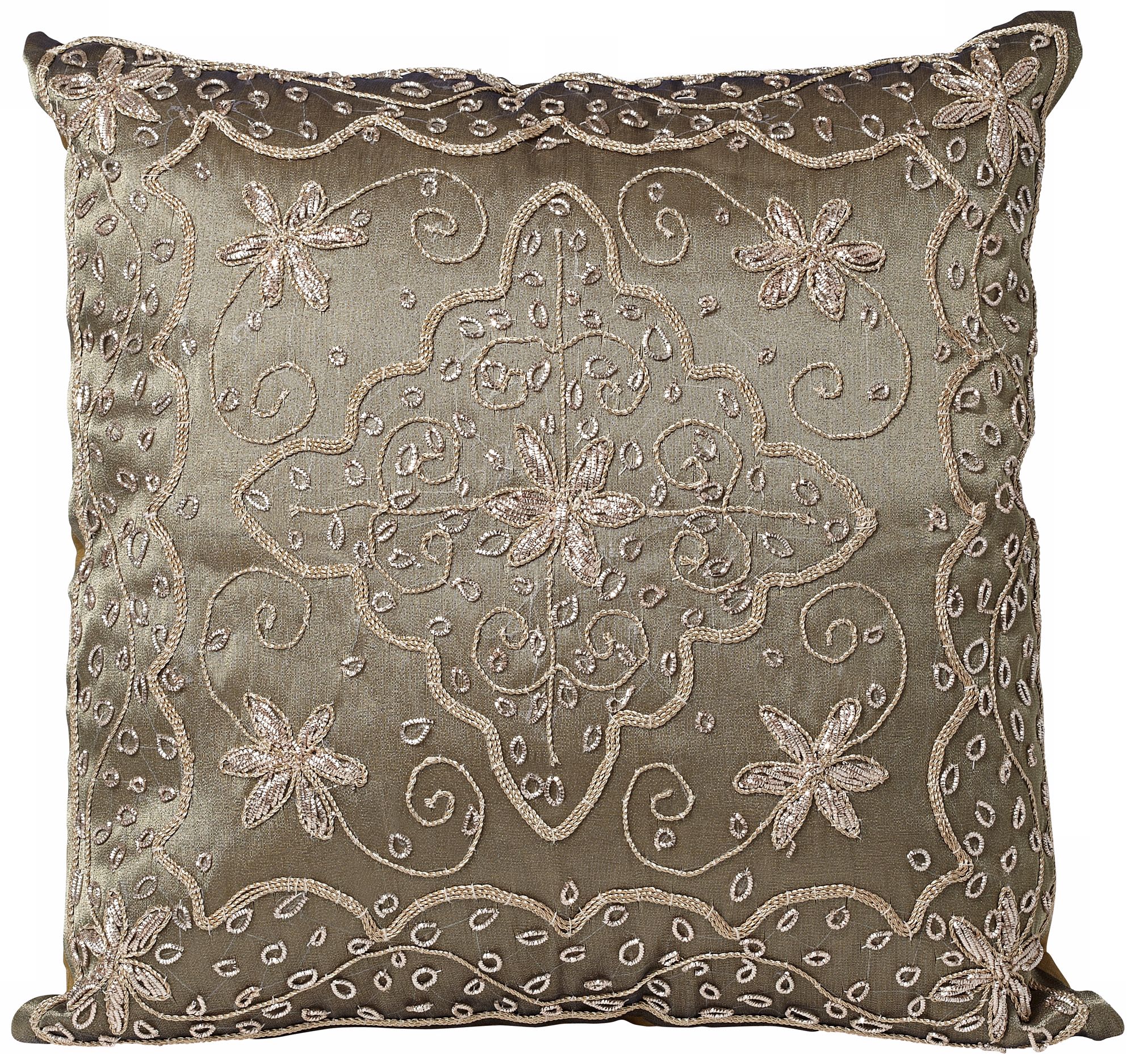 Olive Hand-Made Beaded Accent Pillow