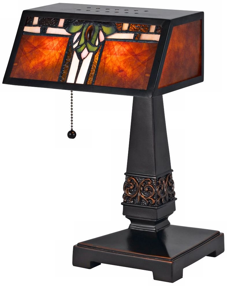 Percy Bronze and Mica Tiffany Style Desk Lamp