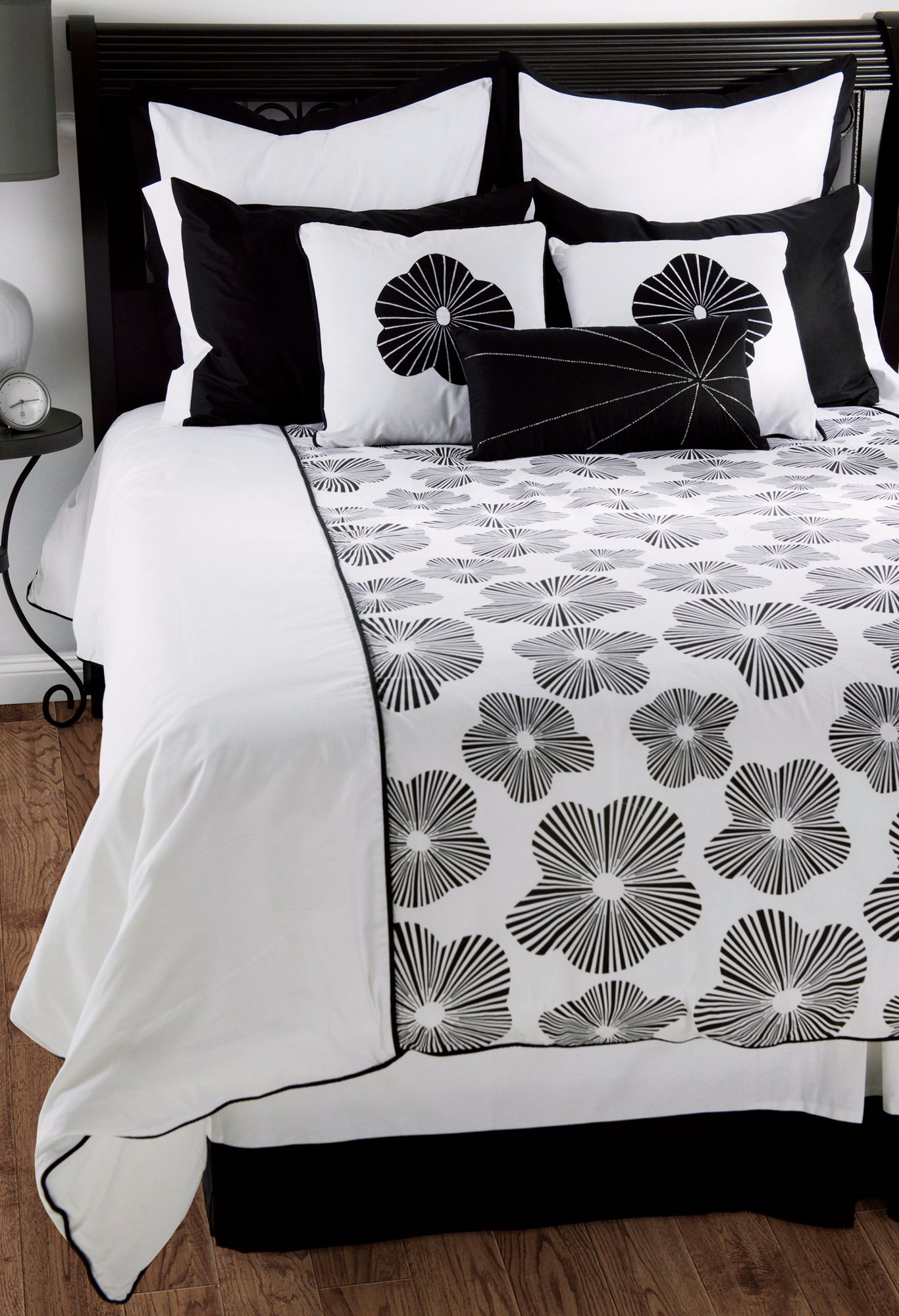 10-Piece Black and White Floral Filled King Bedding Set