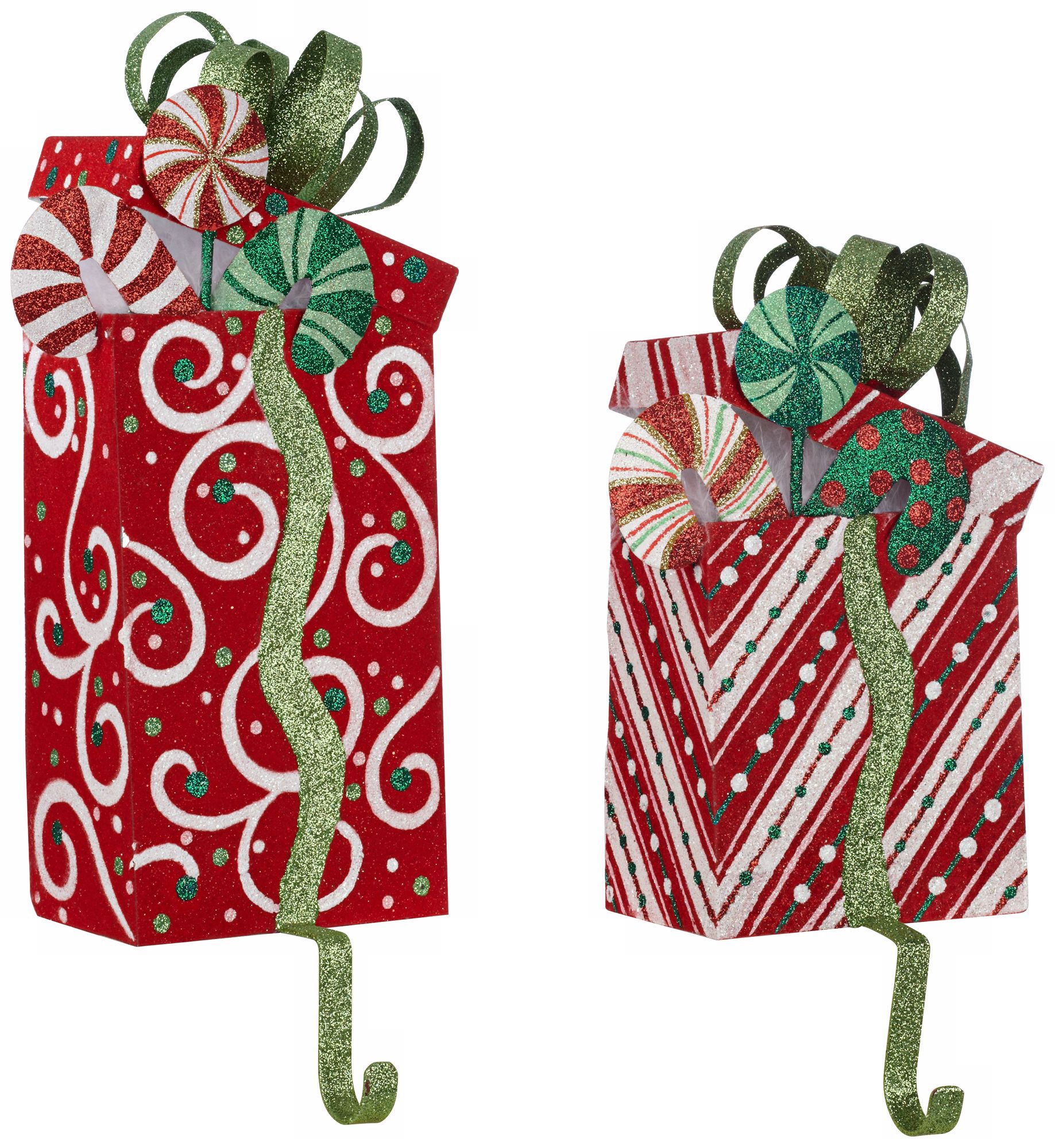 Set of 2 Flocked Present Holiday Stocking Holders