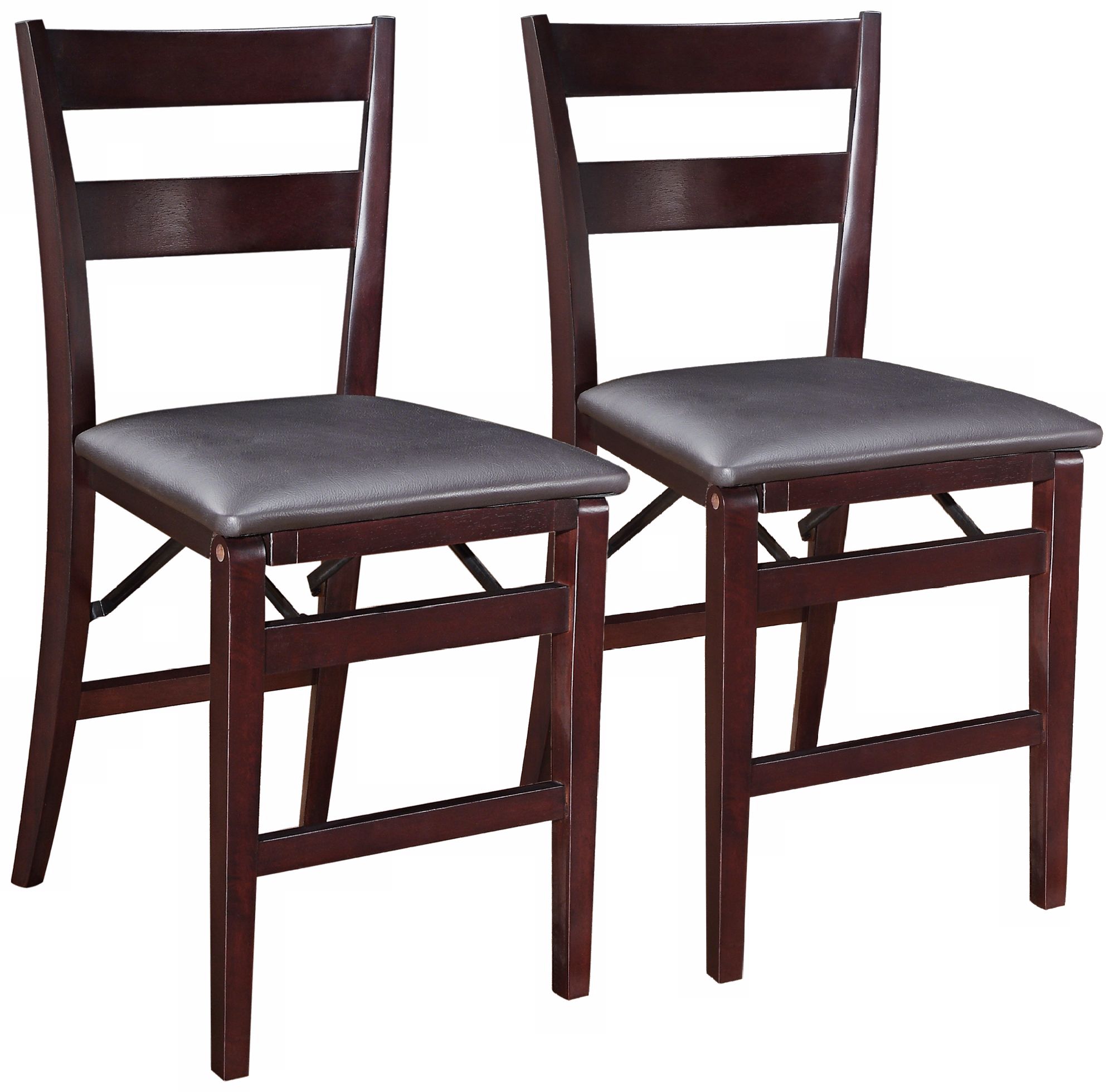 Set of 2 Espresso Two-Line Folding Chairs