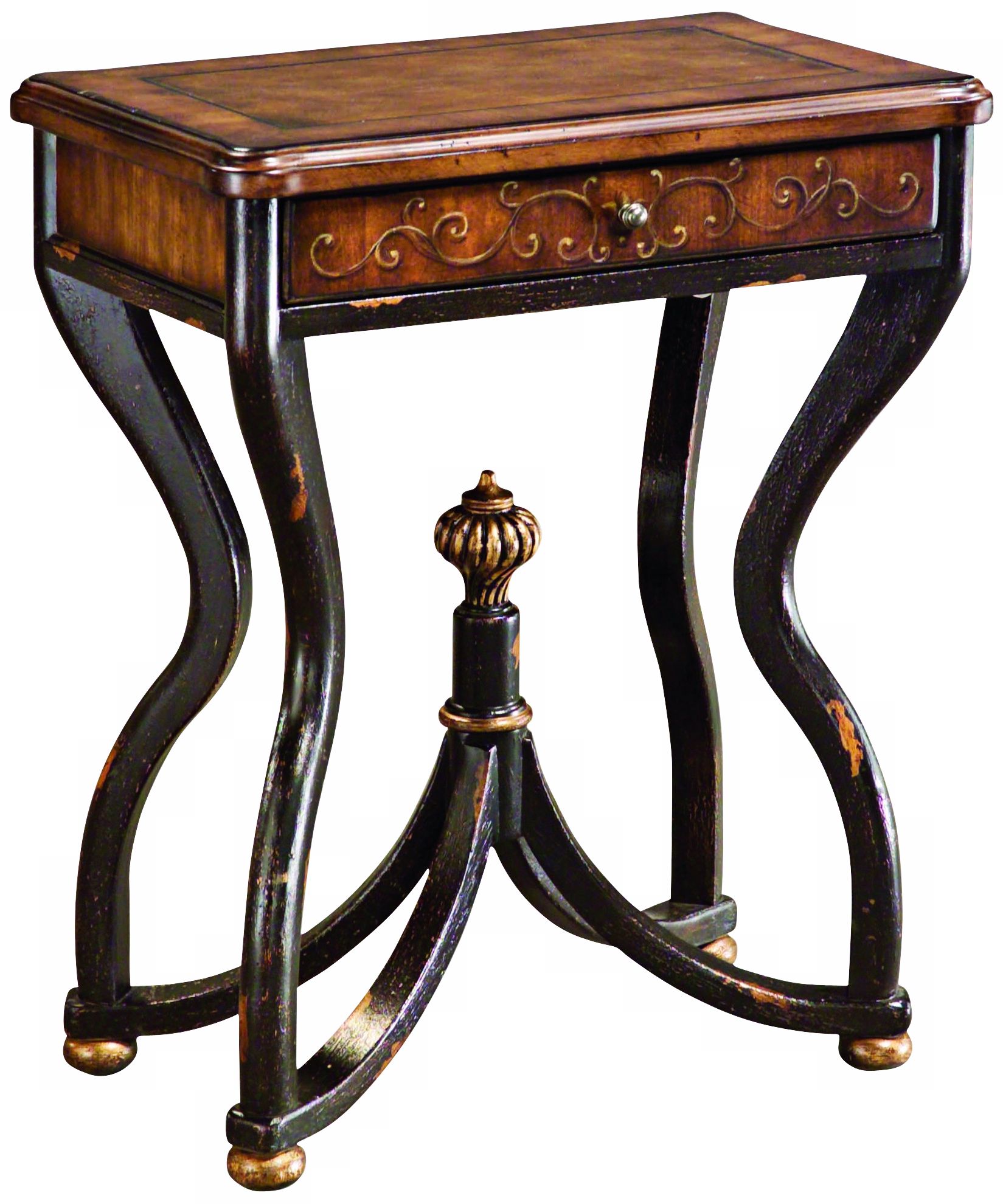 Stratford Leather Inset Hand-Painted Accent Table