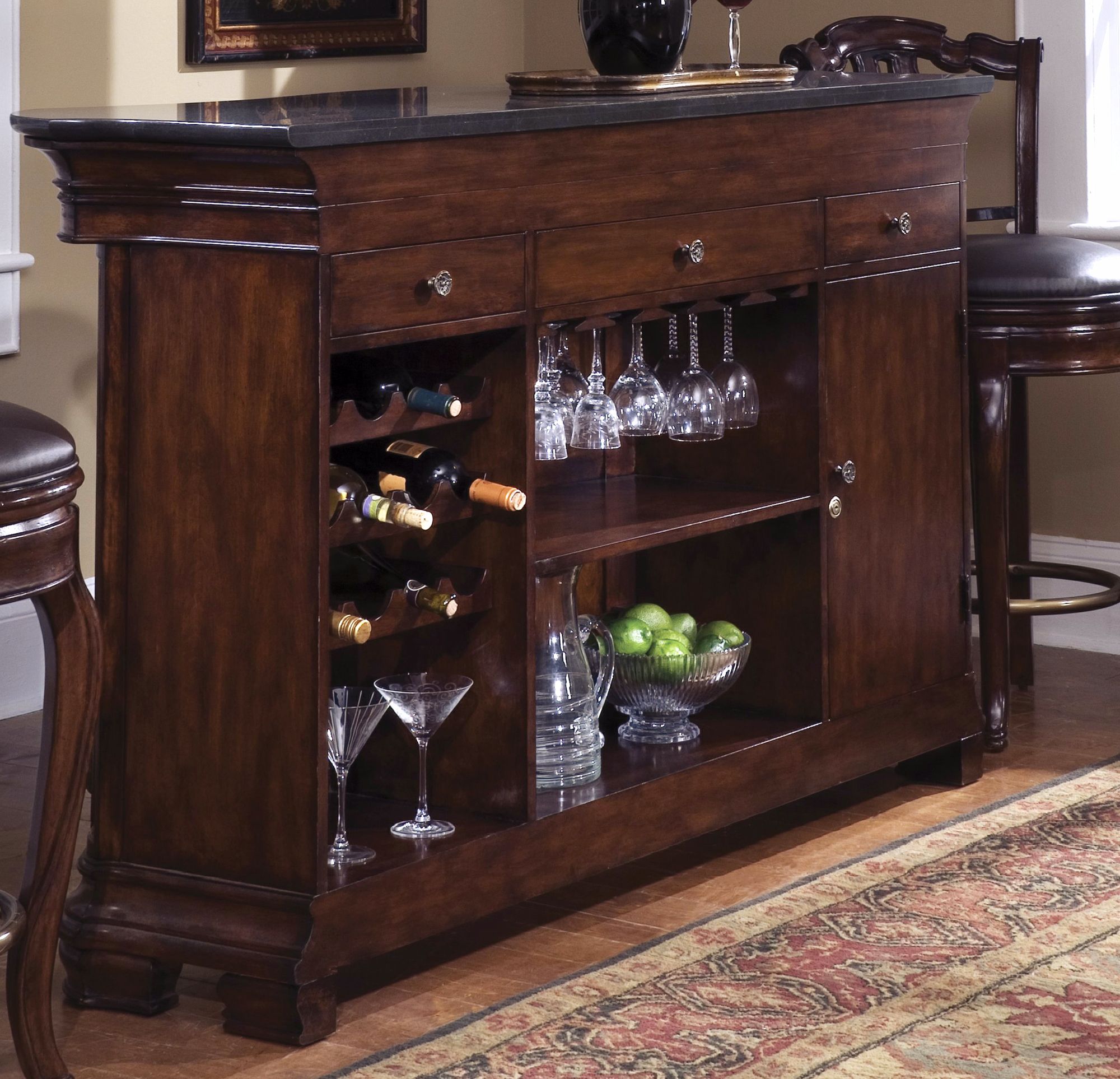 Toscano Vialetto Granite Top and Wood Home Bar Cabinet