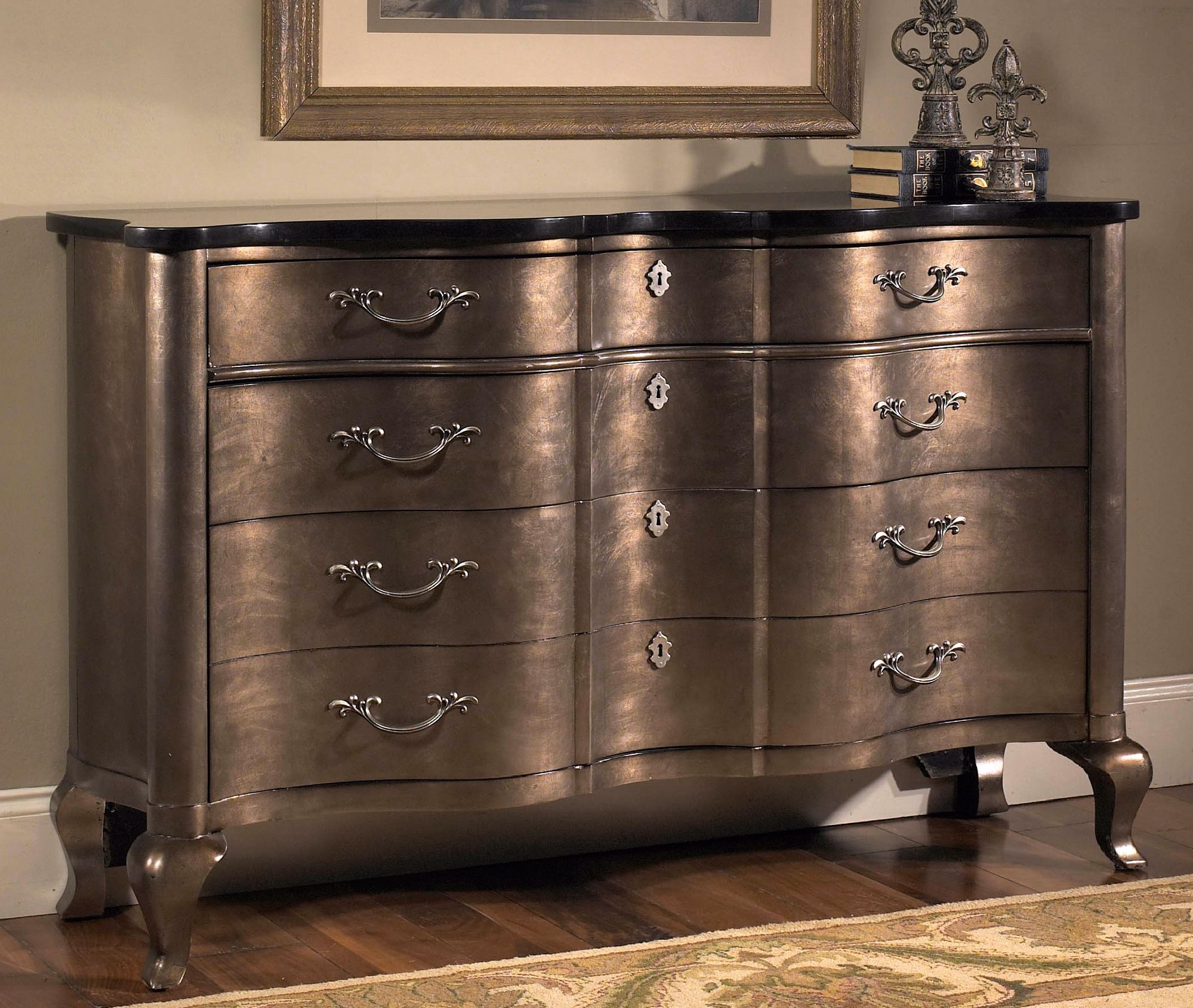 Noble Silver Leaf and Bronze 3-Drawer Console