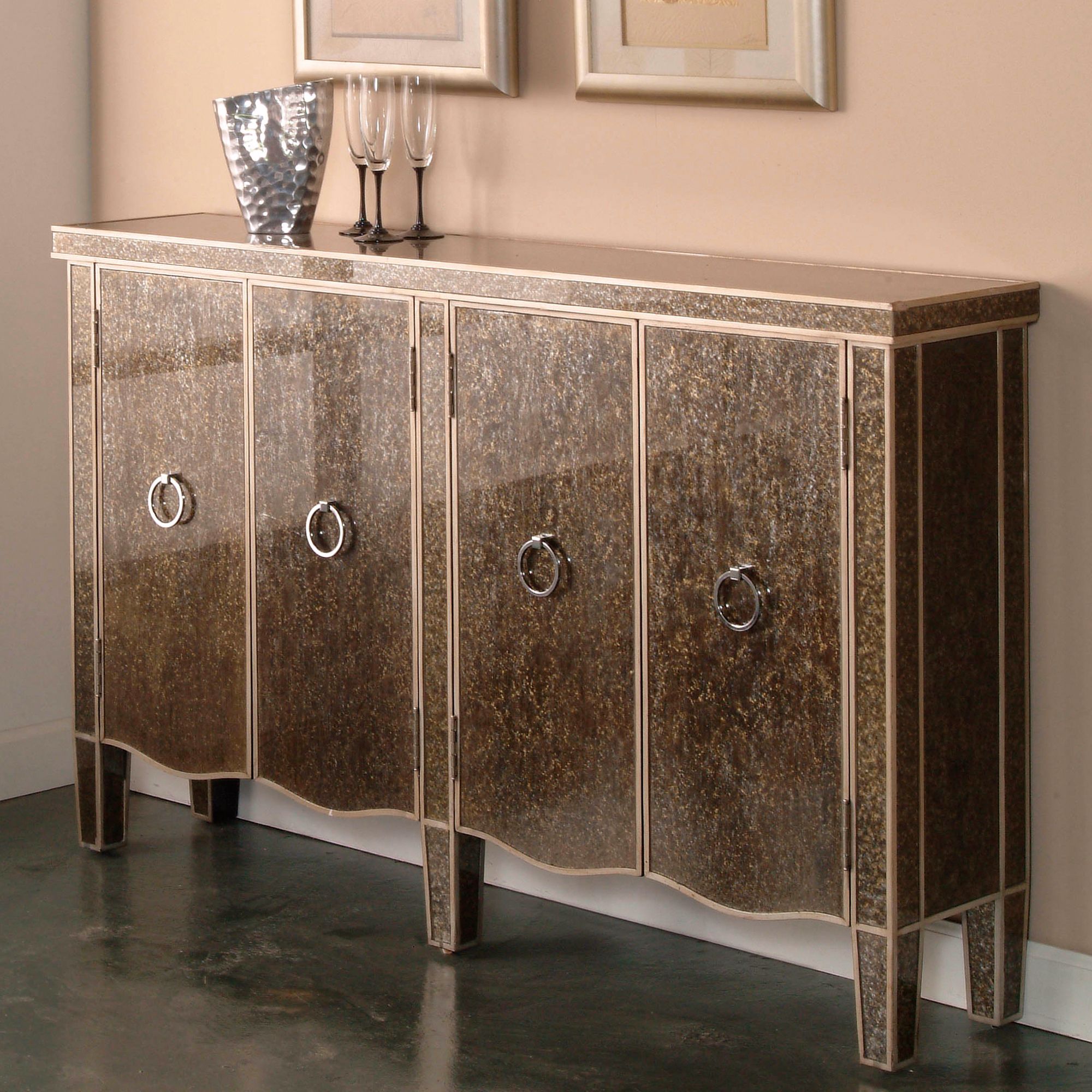 Tiara Gold and Silver Reverse Painted Credenza