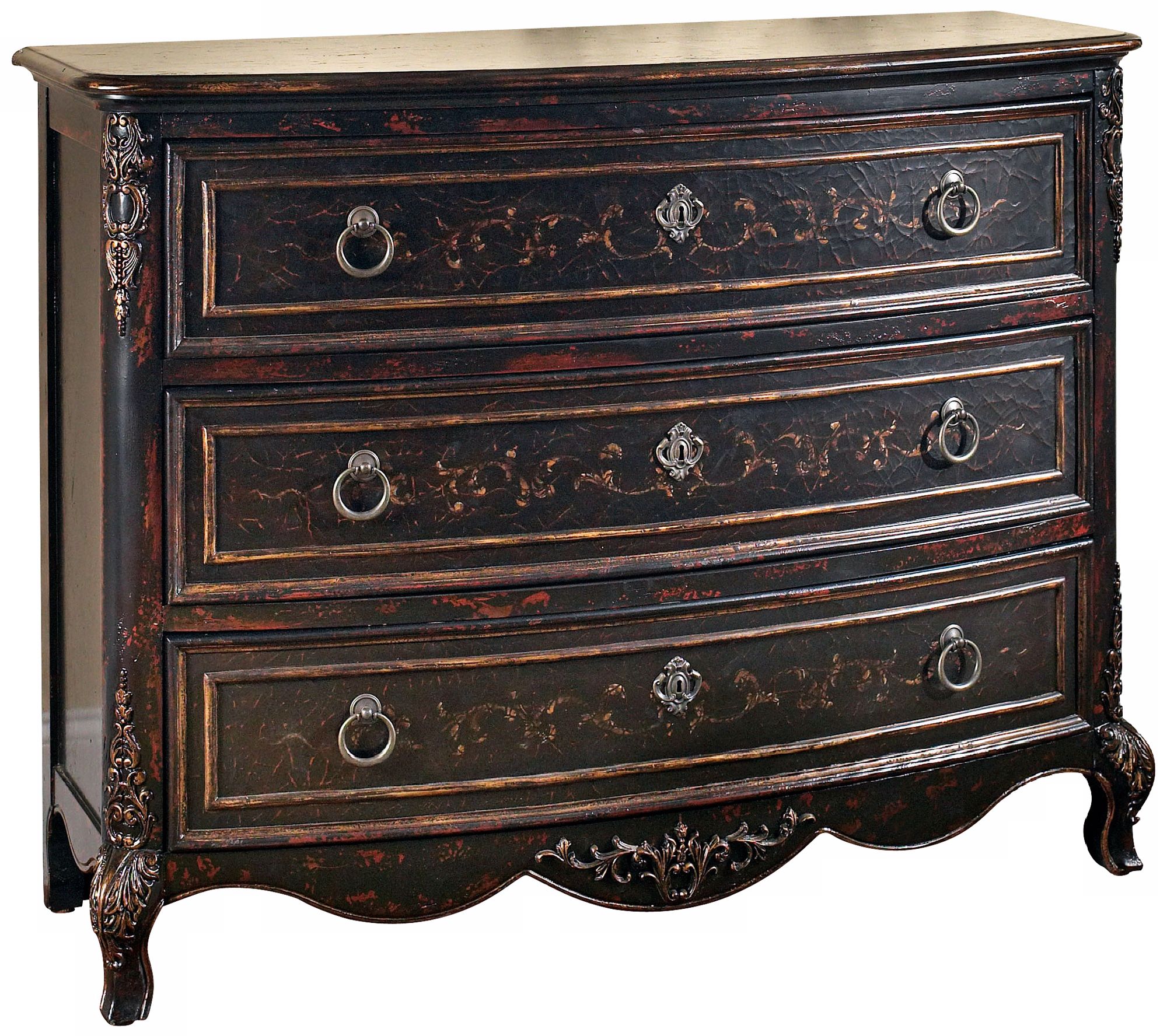 Versailles Black Hand-Painted Wood Chest of Drawers