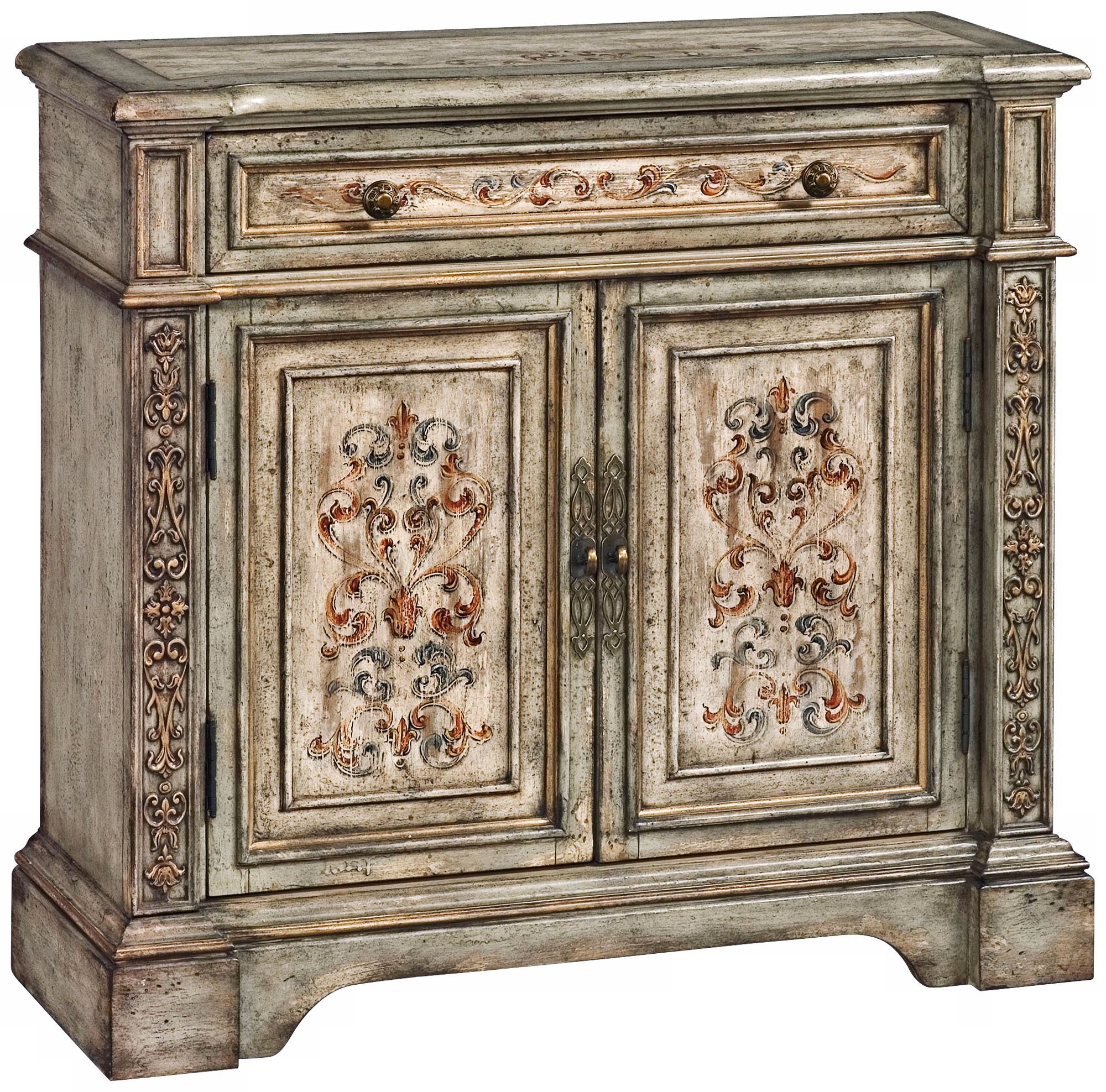 Vera Antiqued European Hand-Painted Hall Chest