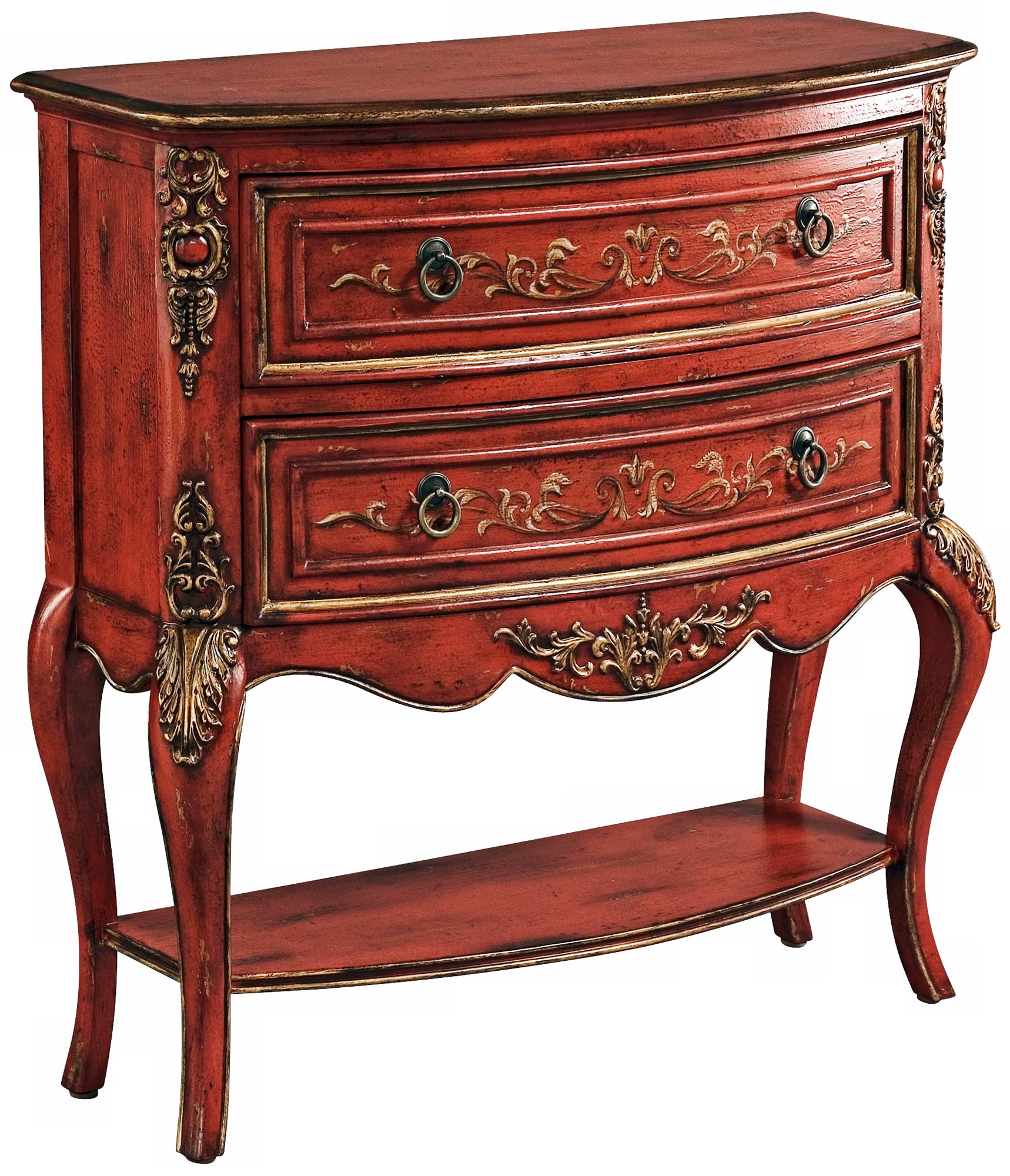 Chili French Style Two-Drawer Hand-Painted Hall Chest