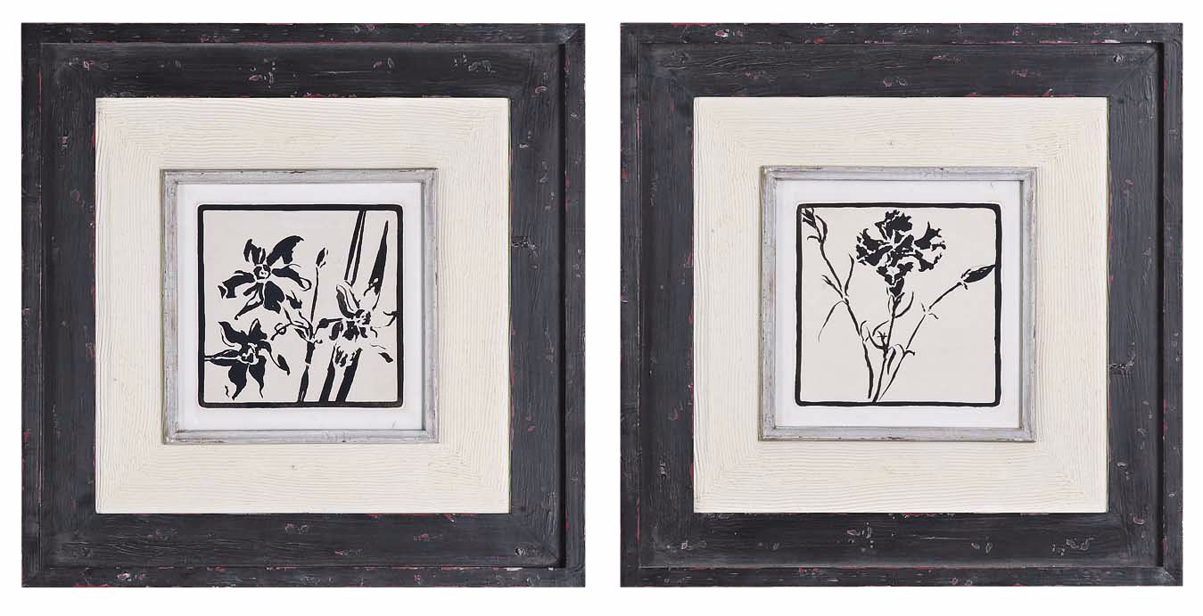 Uttermost Black and White 22" Square Floral Wall Art