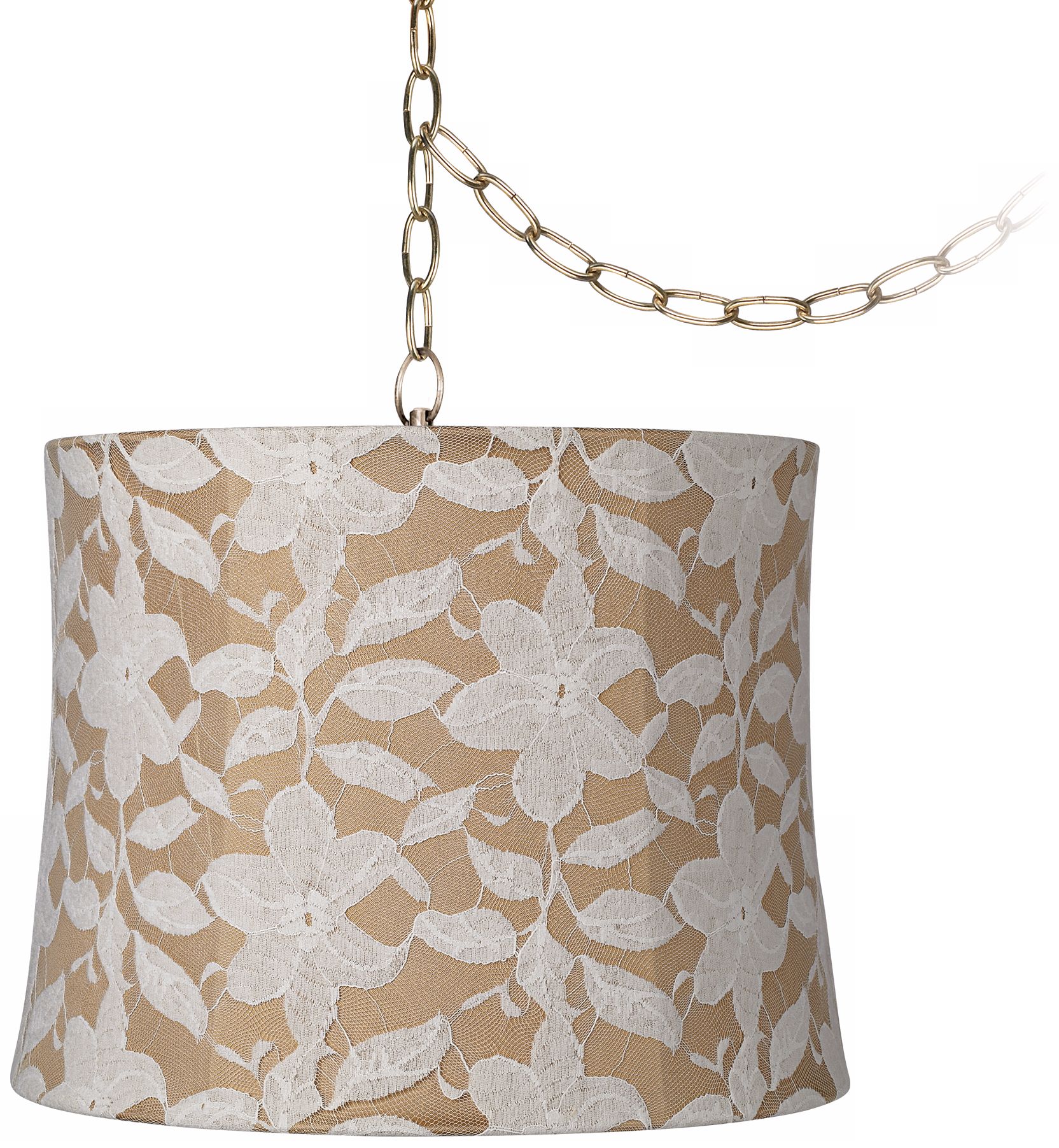 White Lace Floral 13" Wide Antique Brass Swag Chandelier