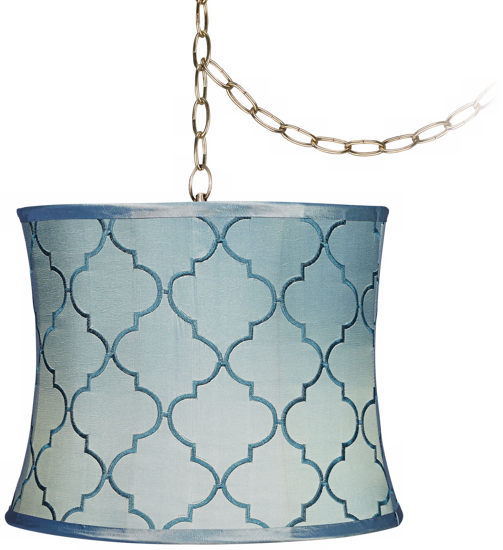 Blue Moroccan Tile 14" Wide Antique Brass Swag Chandelier