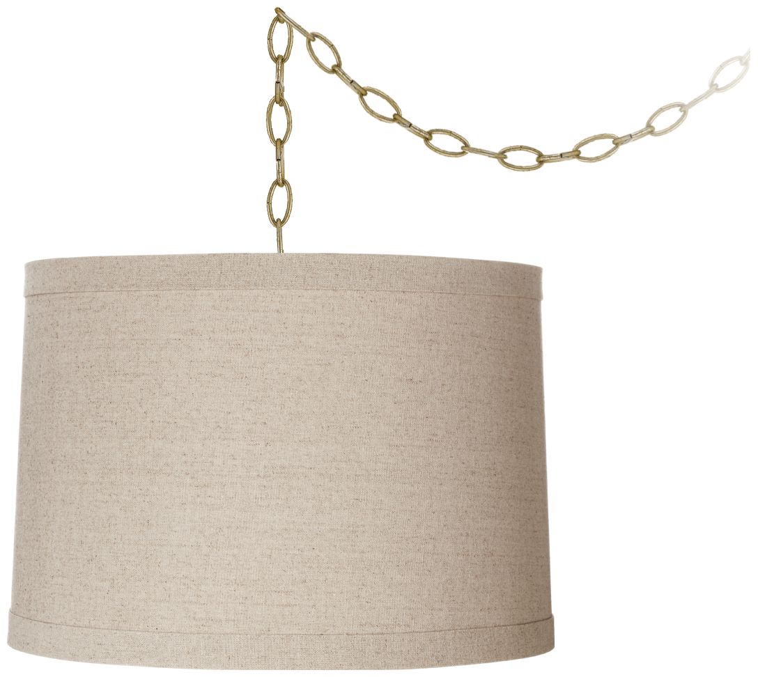 Linen Drum 16" Wide Antique Brass Swag Chandelier